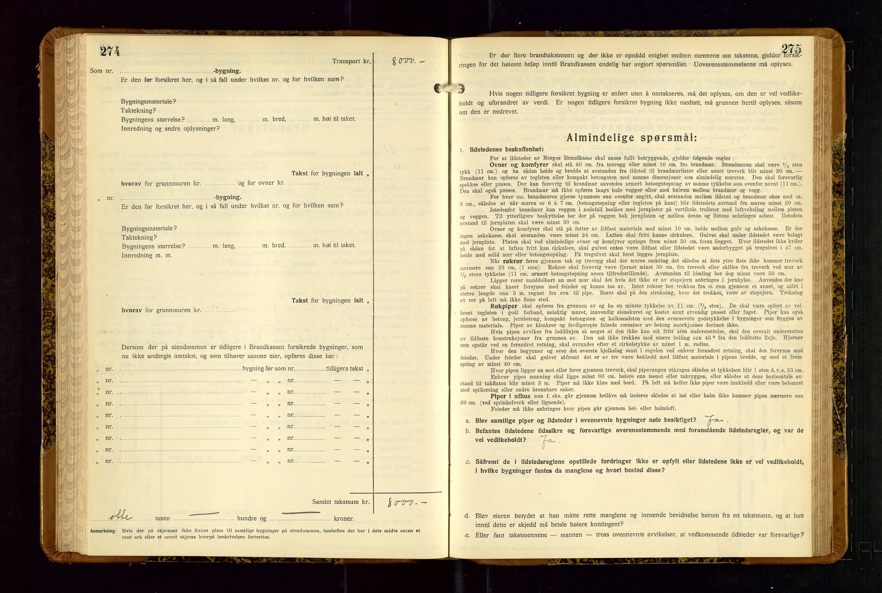 Strand og Forsand lensmannskontor, AV/SAST-A-100451/Gob/L0001: Branntakstprotokoll, 1935-1942, p. 274-275