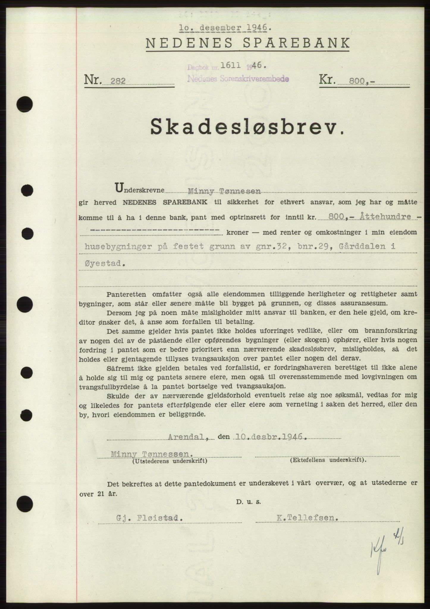 Nedenes sorenskriveri, SAK/1221-0006/G/Gb/Gbb/L0003: Mortgage book no. B3b, 1946-1946, Diary no: : 1611/1946