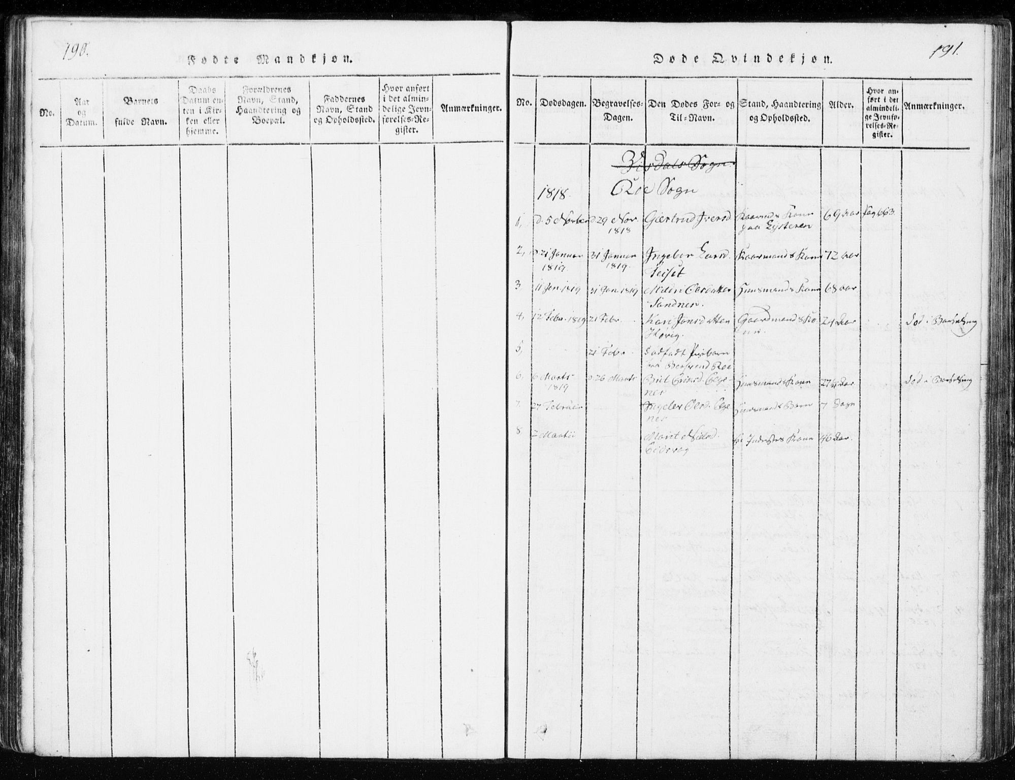Ministerialprotokoller, klokkerbøker og fødselsregistre - Møre og Romsdal, SAT/A-1454/551/L0623: Parish register (official) no. 551A03, 1818-1831, p. 190-191