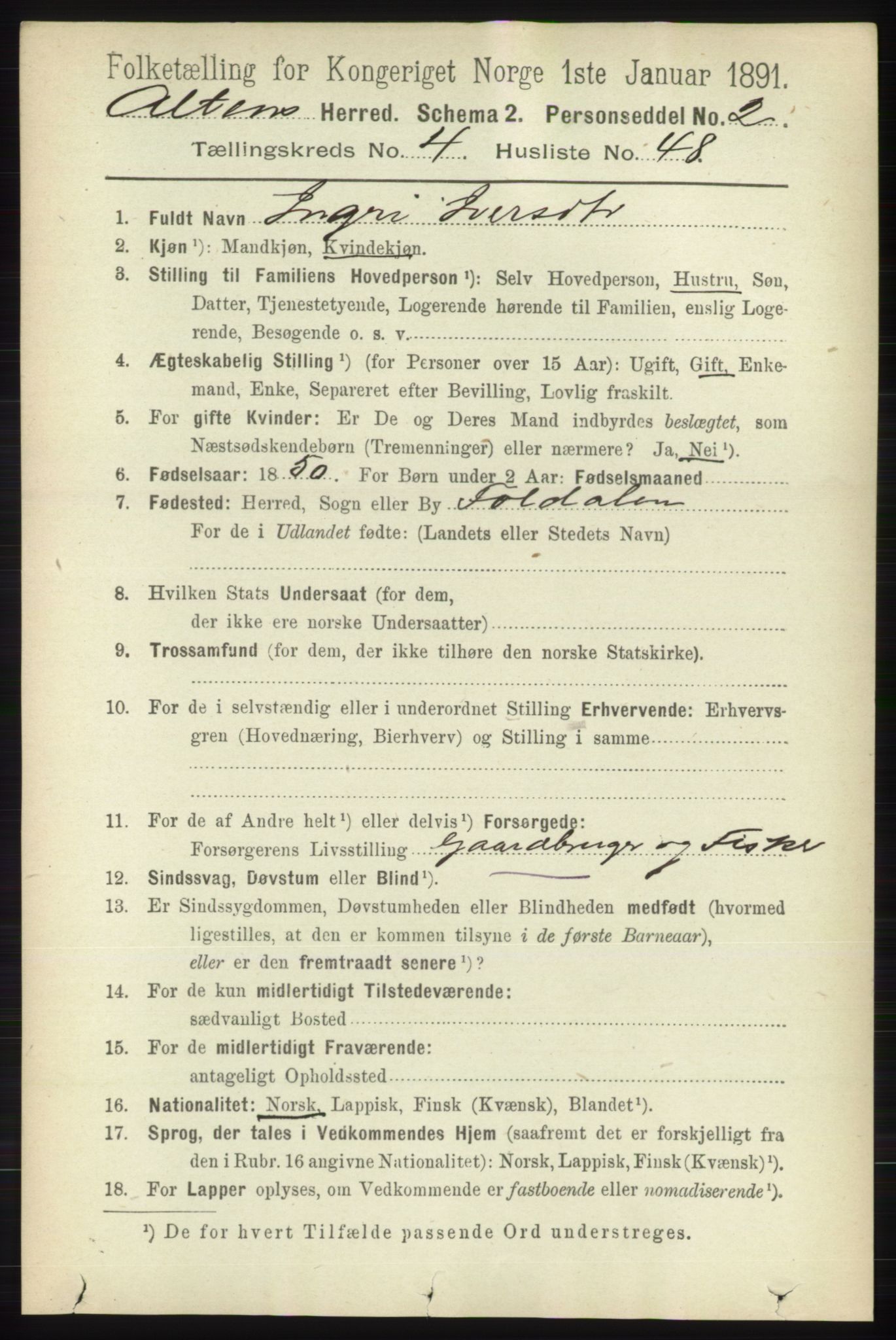 RA, 1891 census for 2012 Alta, 1891, p. 1601