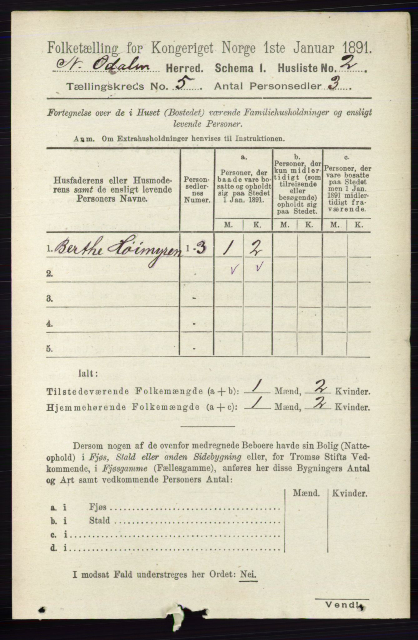 RA, 1891 census for 0418 Nord-Odal, 1891, p. 1440