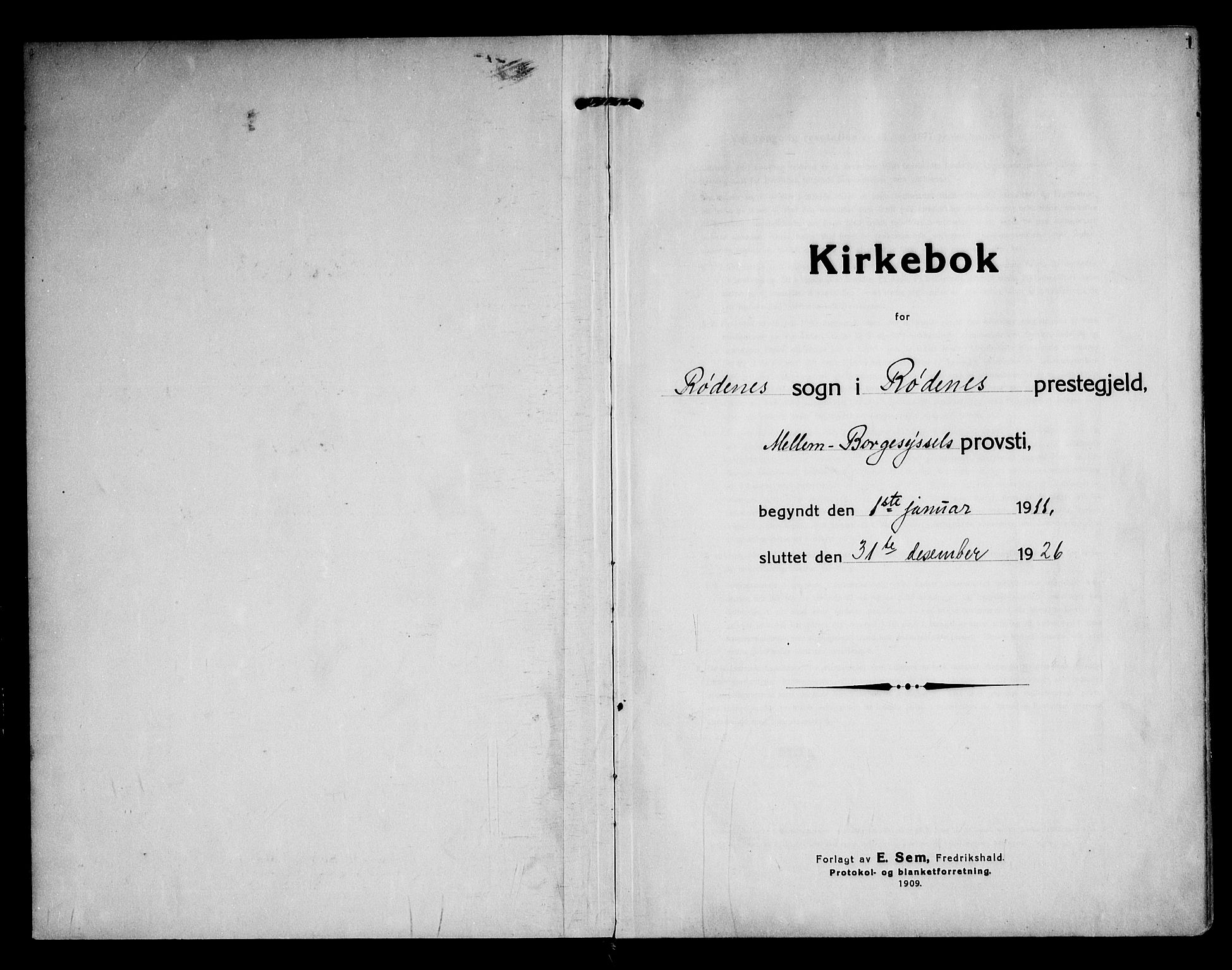 Rødenes prestekontor Kirkebøker, AV/SAO-A-2005/F/Fa/L0012: Parish register (official) no. I 12, 1911-1926, p. 1