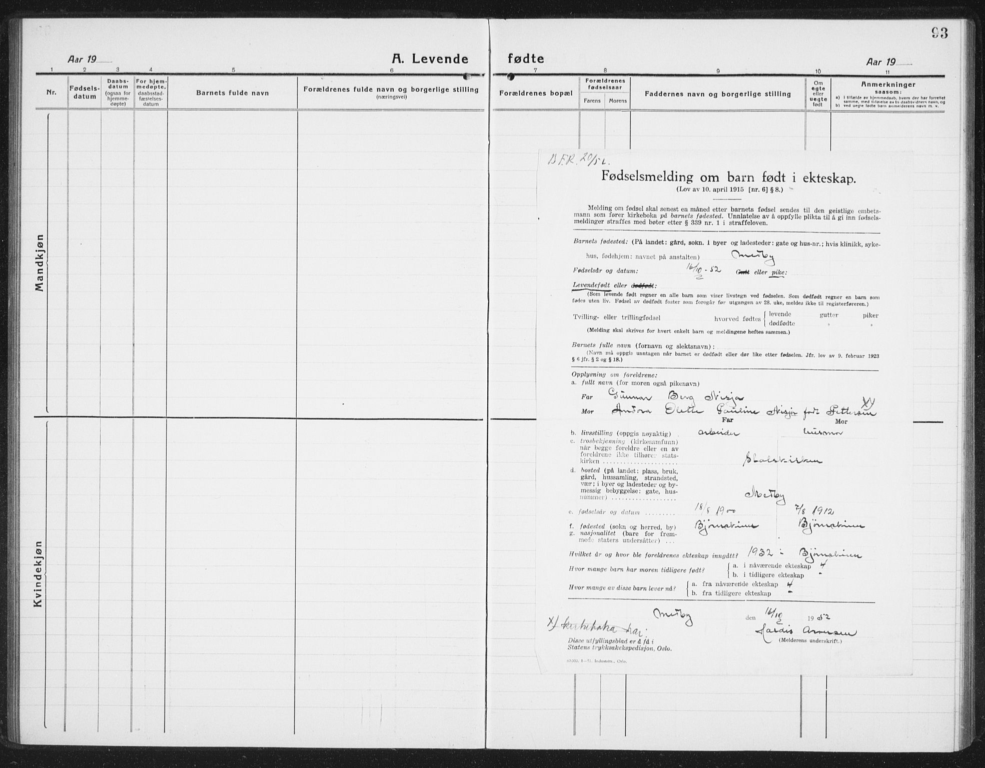 Ministerialprotokoller, klokkerbøker og fødselsregistre - Nordland, SAT/A-1459/898/L1428: Parish register (copy) no. 898C03, 1918-1938, p. 93