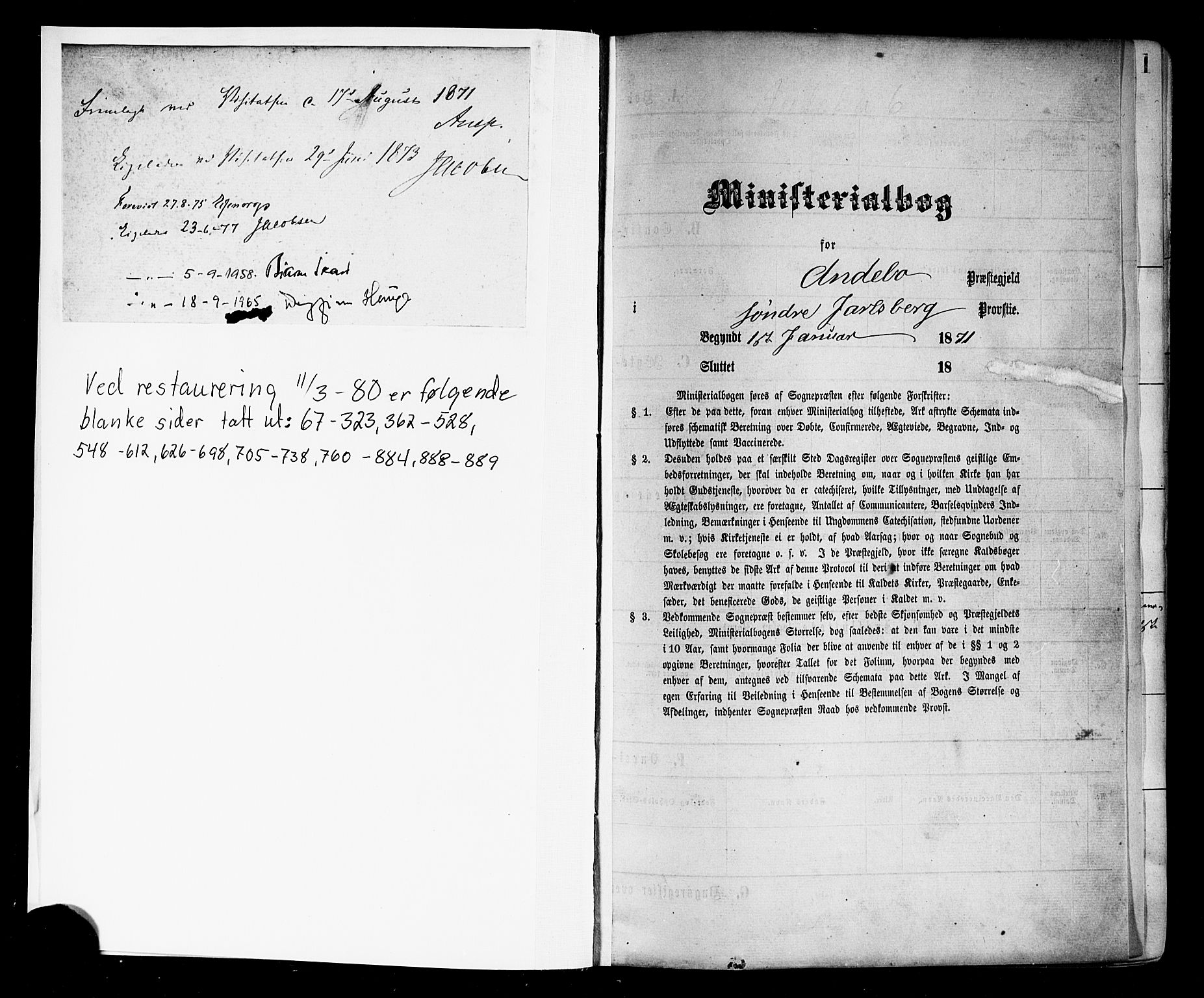 Andebu kirkebøker, AV/SAKO-A-336/F/Fa/L0006: Parish register (official) no. 6, 1871-1878