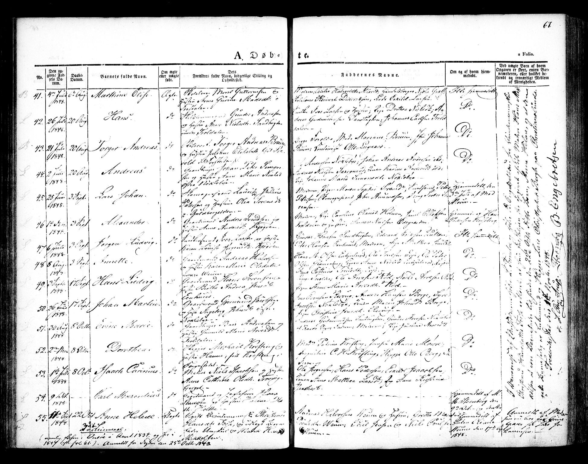 Glemmen prestekontor Kirkebøker, AV/SAO-A-10908/F/Fa/L0005: Parish register (official) no. 5, 1838-1852, p. 67