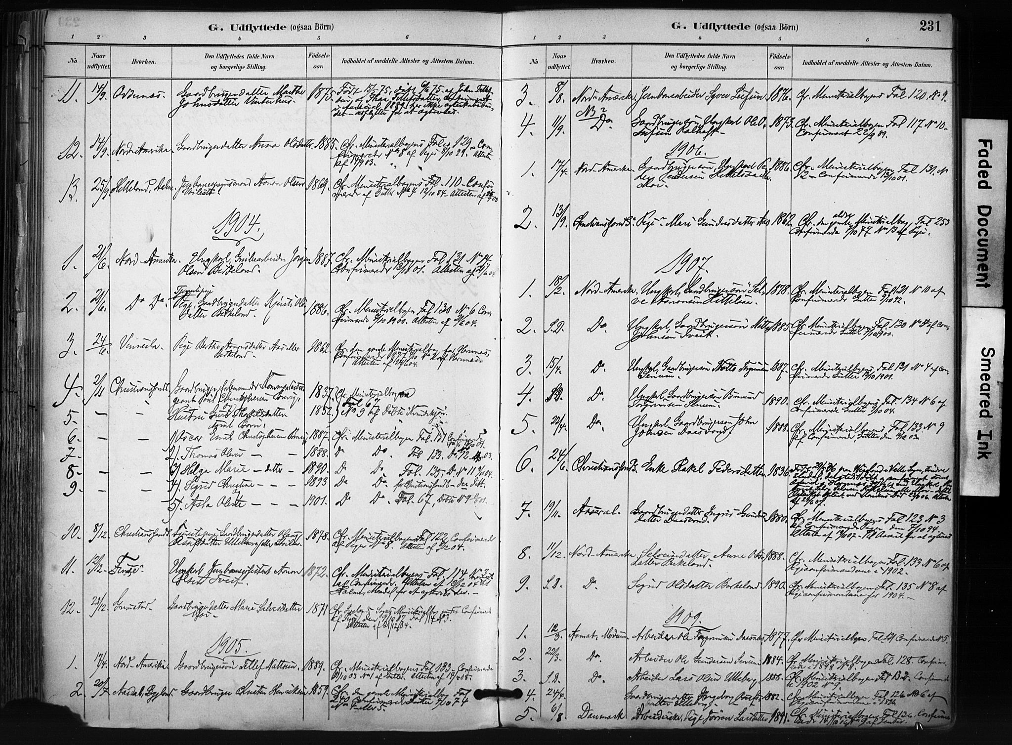 Evje sokneprestkontor, SAK/1111-0008/F/Fa/Fab/L0003: Parish register (official) no. A 3, 1884-1909, p. 231