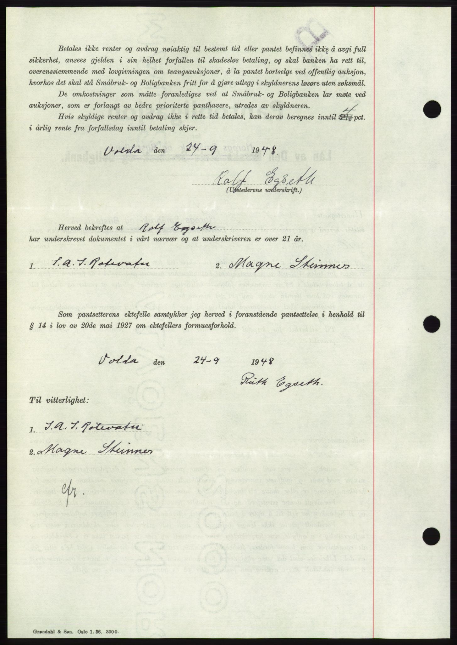 Søre Sunnmøre sorenskriveri, AV/SAT-A-4122/1/2/2C/L0116: Mortgage book no. 4B, 1948-1949, Diary no: : 1307/1948