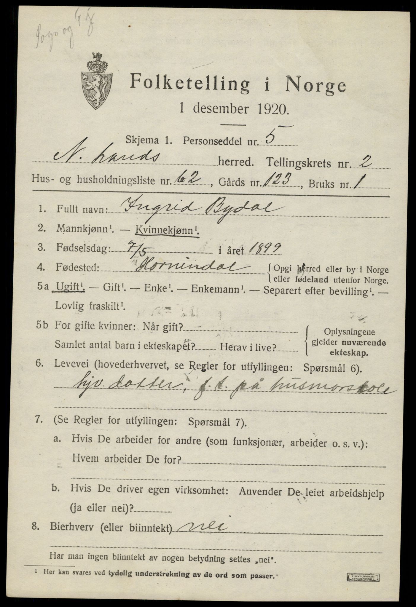 SAH, 1920 census for Nordre Land, 1920, p. 2236