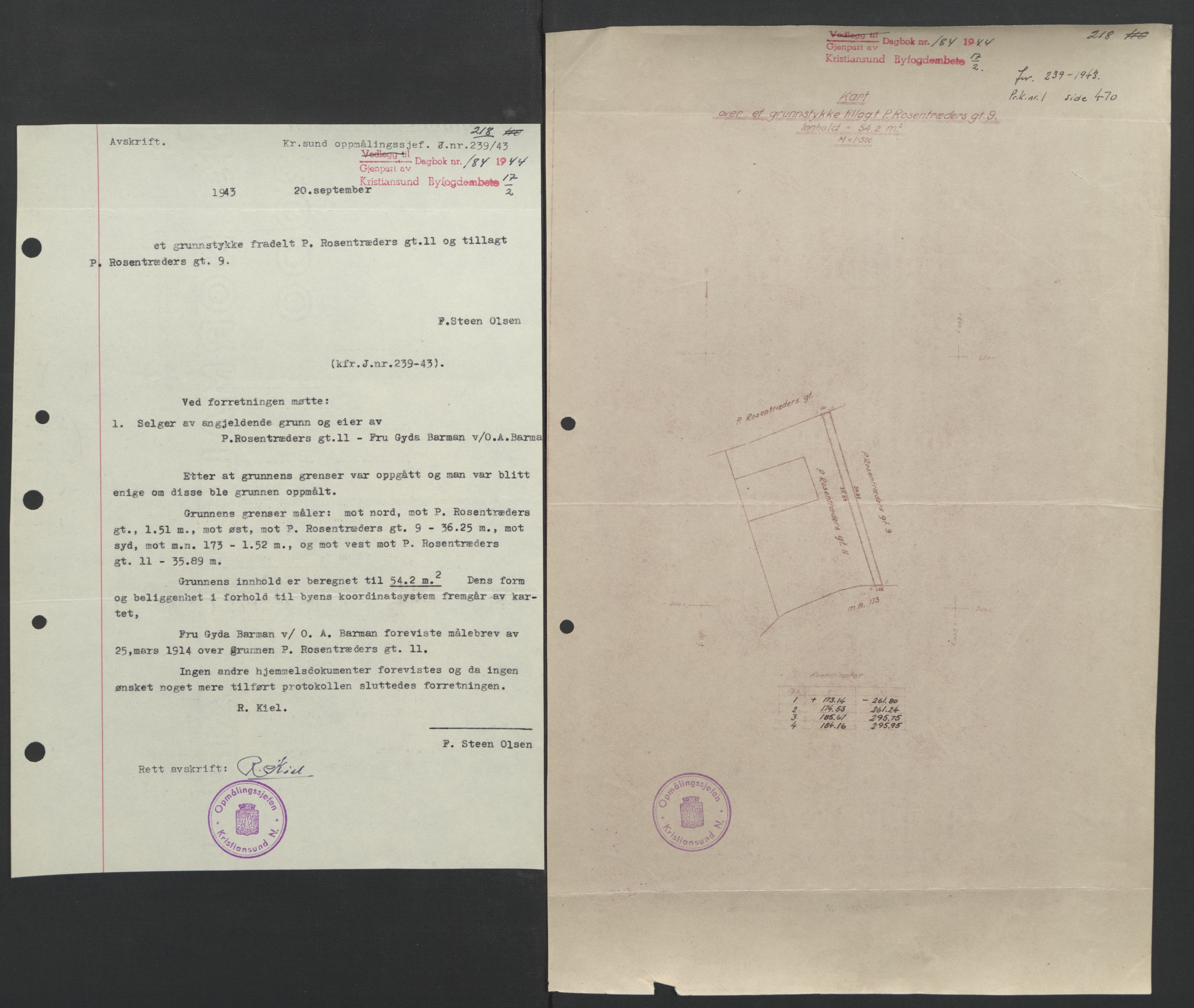 Kristiansund byfogd, AV/SAT-A-4587/A/27: Mortgage book no. 37, 1942-1945, Diary no: : 184/1944