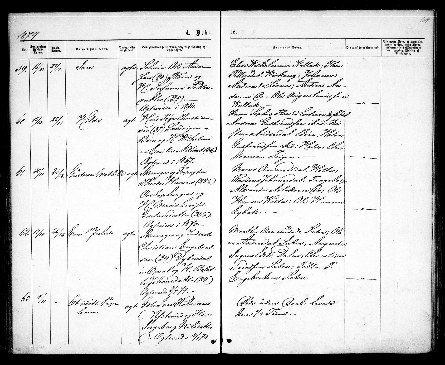 Rødenes prestekontor Kirkebøker, AV/SAO-A-2005/F/Fa/L0008: Parish register (official) no. I 8, 1869-1879, p. 64