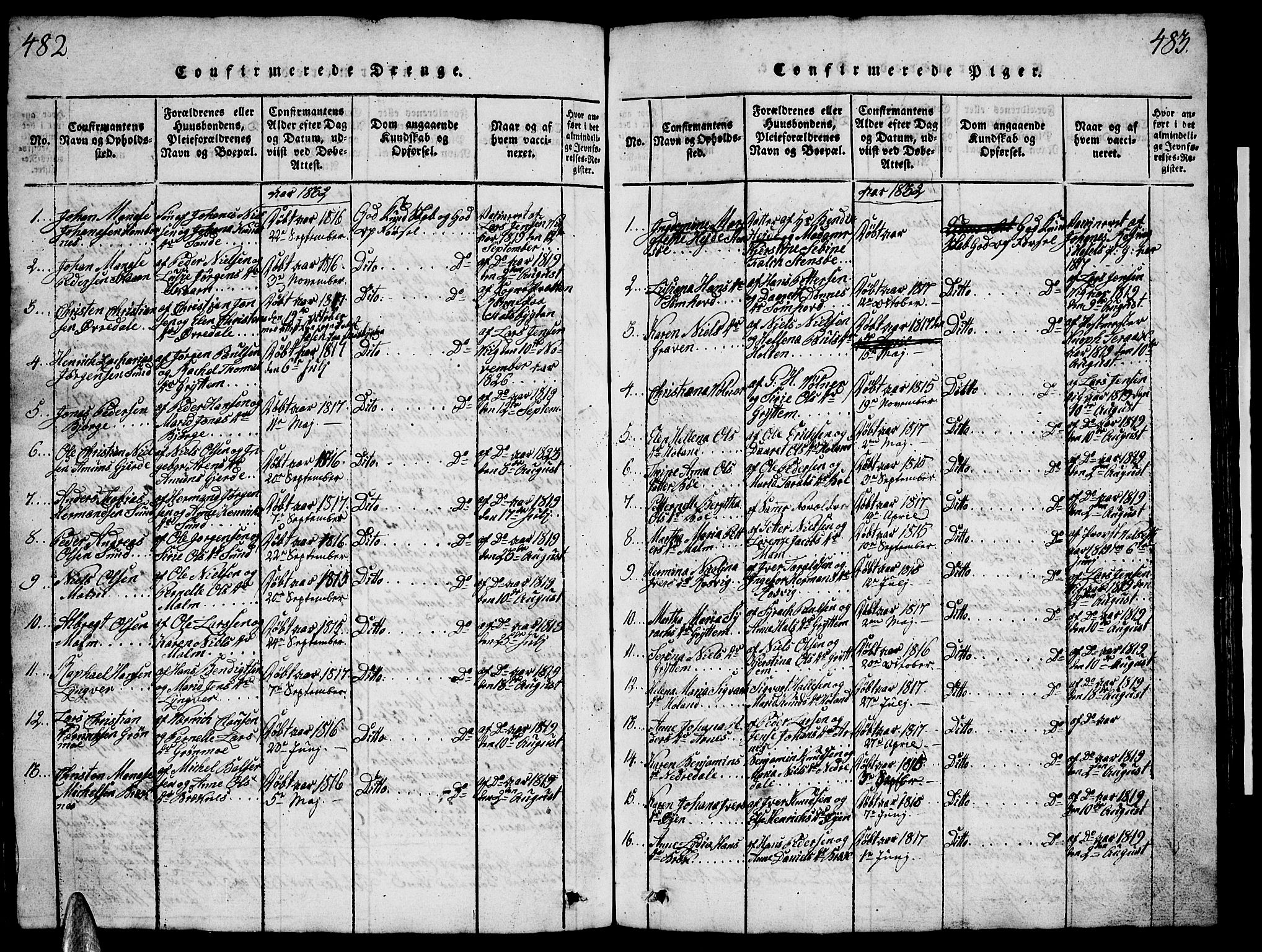 Ministerialprotokoller, klokkerbøker og fødselsregistre - Nordland, SAT/A-1459/812/L0186: Parish register (copy) no. 812C04, 1820-1849, p. 482-483