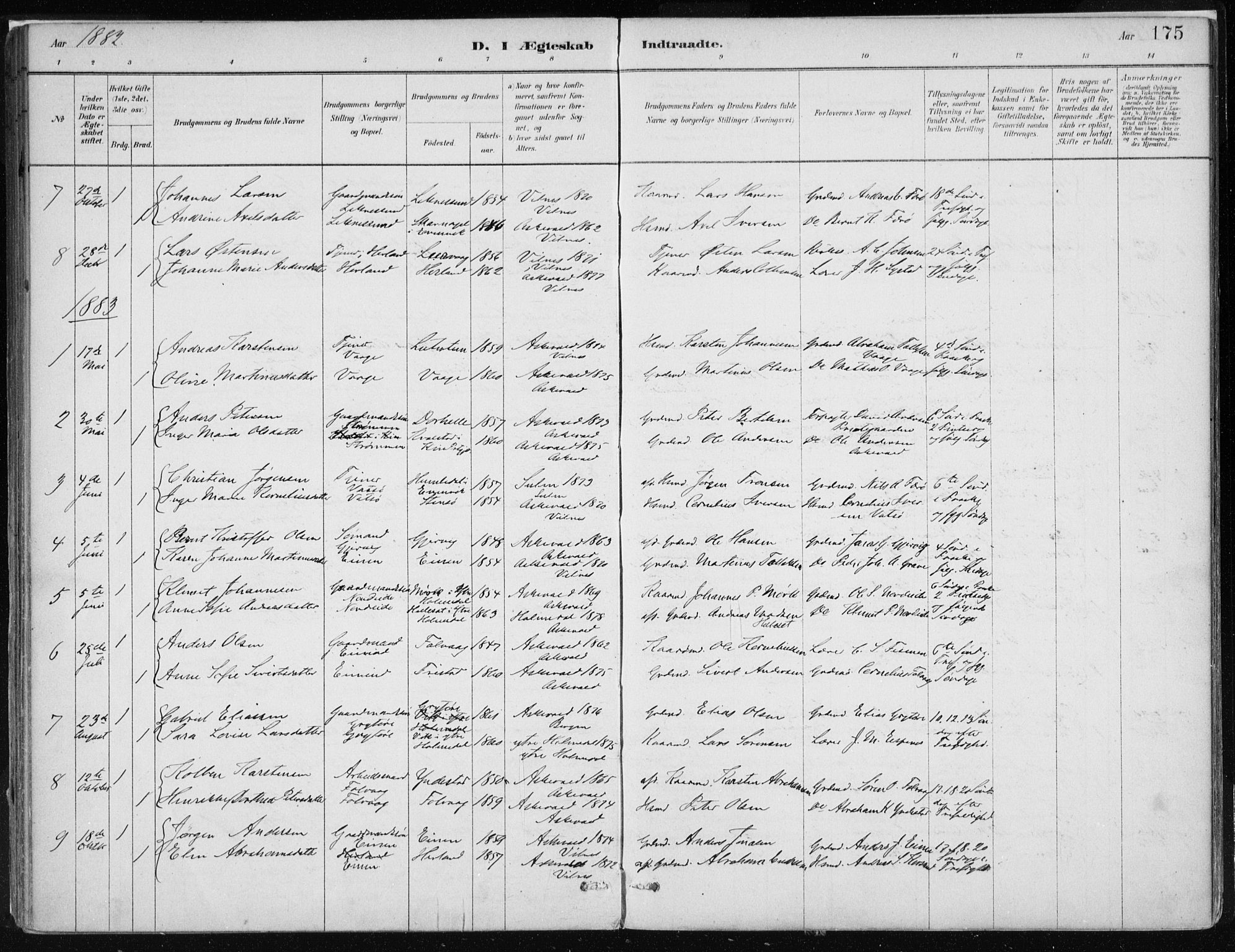 Askvoll sokneprestembete, SAB/A-79501/H/Haa/Haab/L0002: Parish register (official) no. B 2, 1879-1909, p. 175
