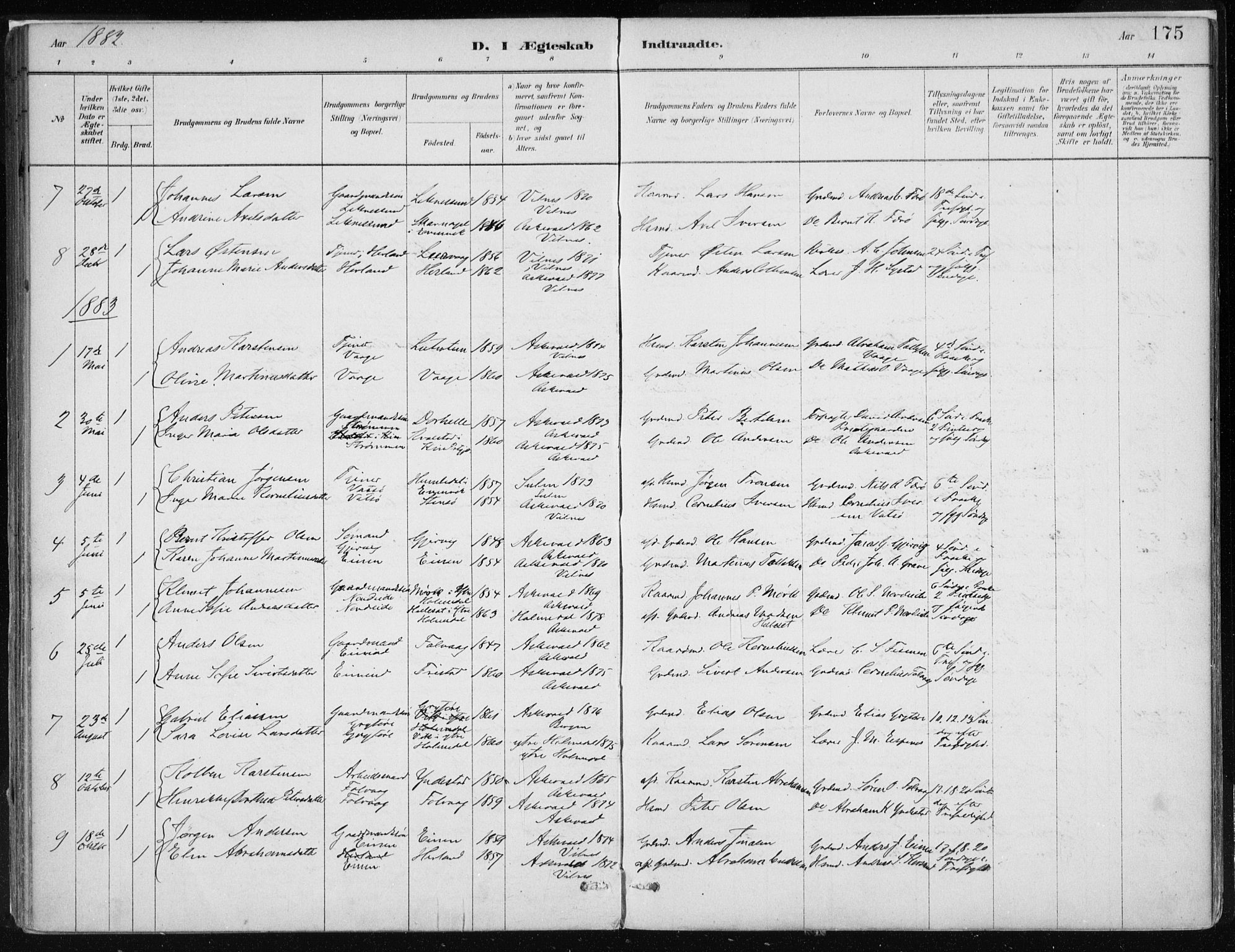 Askvoll sokneprestembete, AV/SAB-A-79501/H/Haa/Haab/L0002: Parish register (official) no. B 2, 1879-1909, p. 175