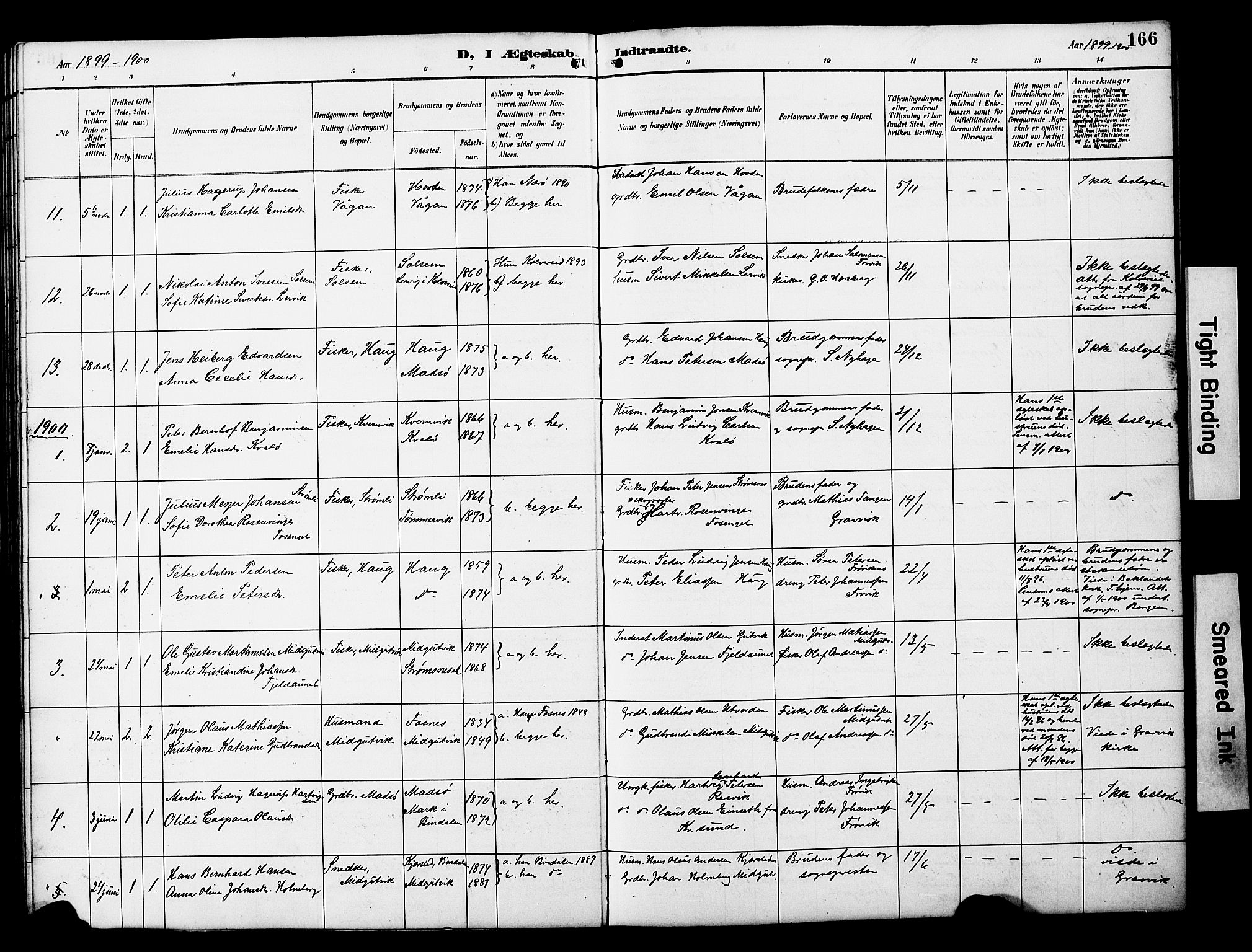 Ministerialprotokoller, klokkerbøker og fødselsregistre - Nord-Trøndelag, SAT/A-1458/788/L0701: Parish register (copy) no. 788C01, 1888-1913, p. 166