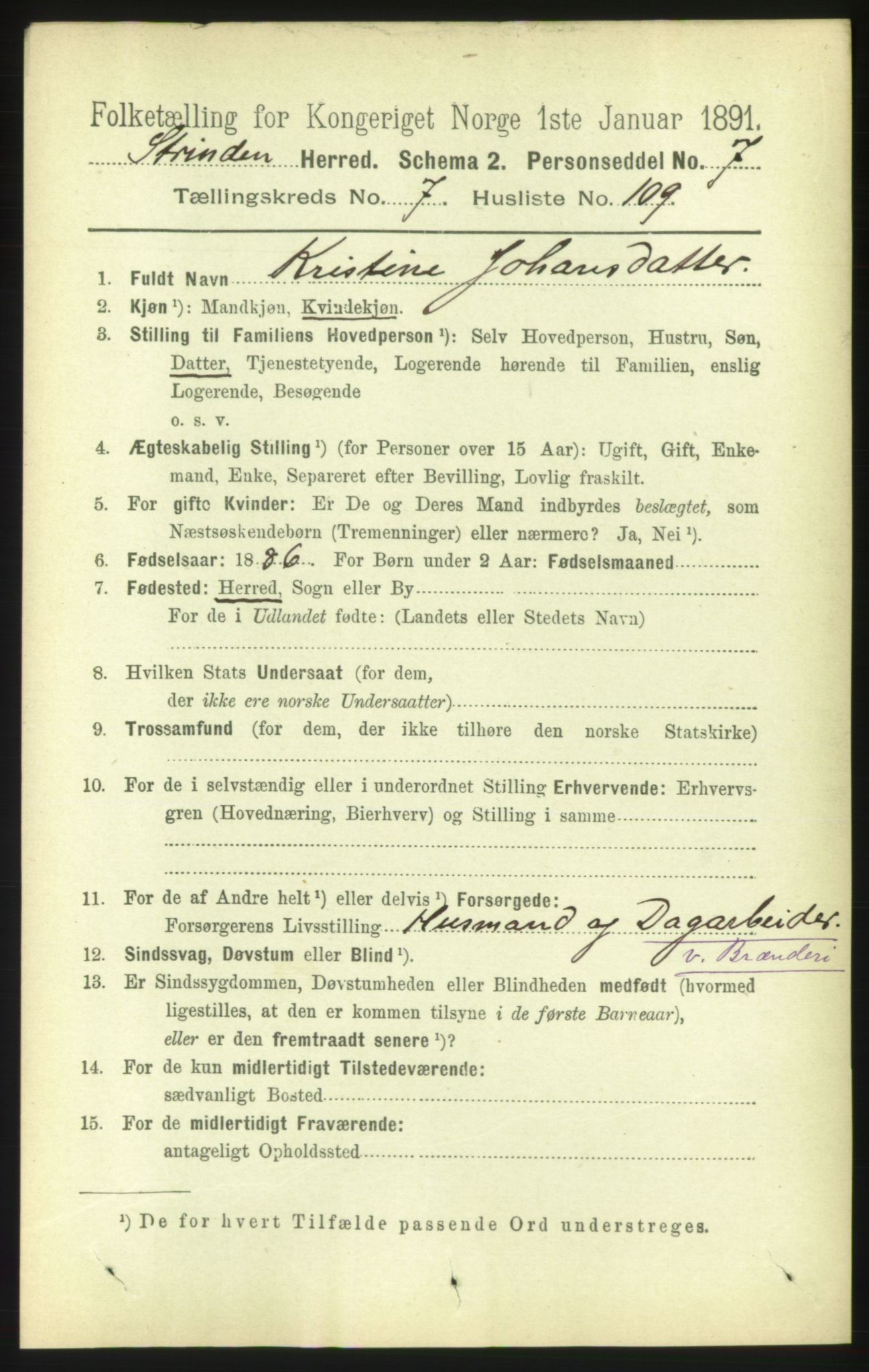 RA, 1891 census for 1660 Strinda, 1891, p. 6961