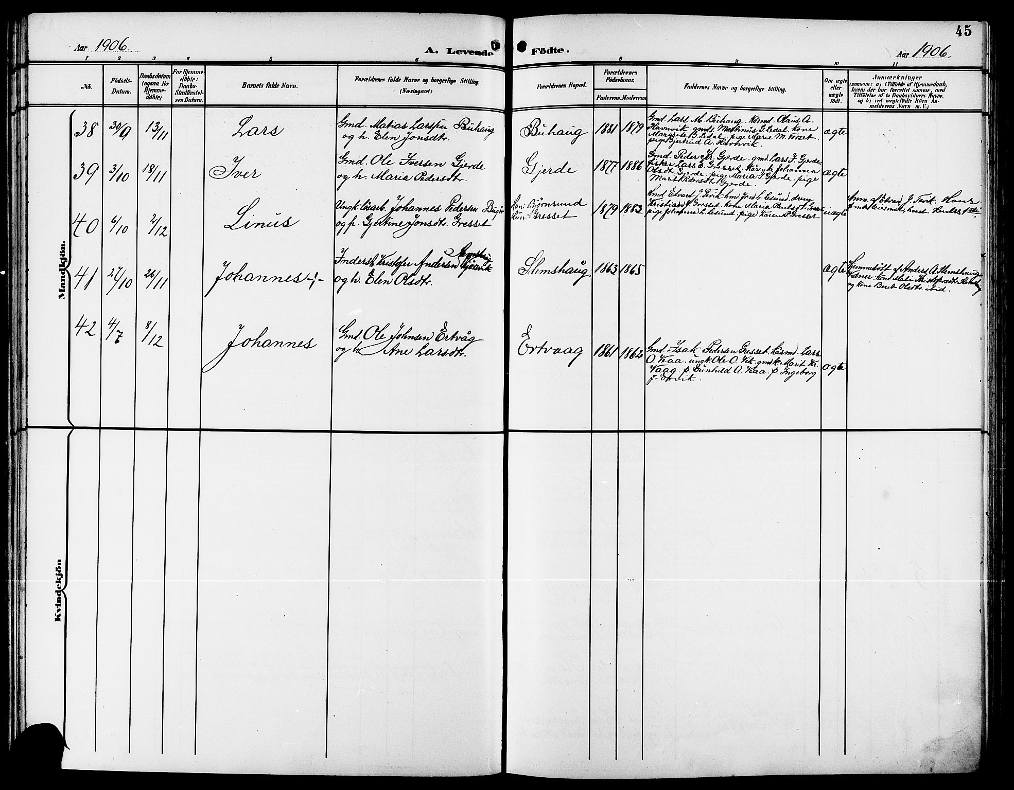 Ministerialprotokoller, klokkerbøker og fødselsregistre - Møre og Romsdal, AV/SAT-A-1454/578/L0910: Parish register (copy) no. 578C03, 1900-1921, p. 45