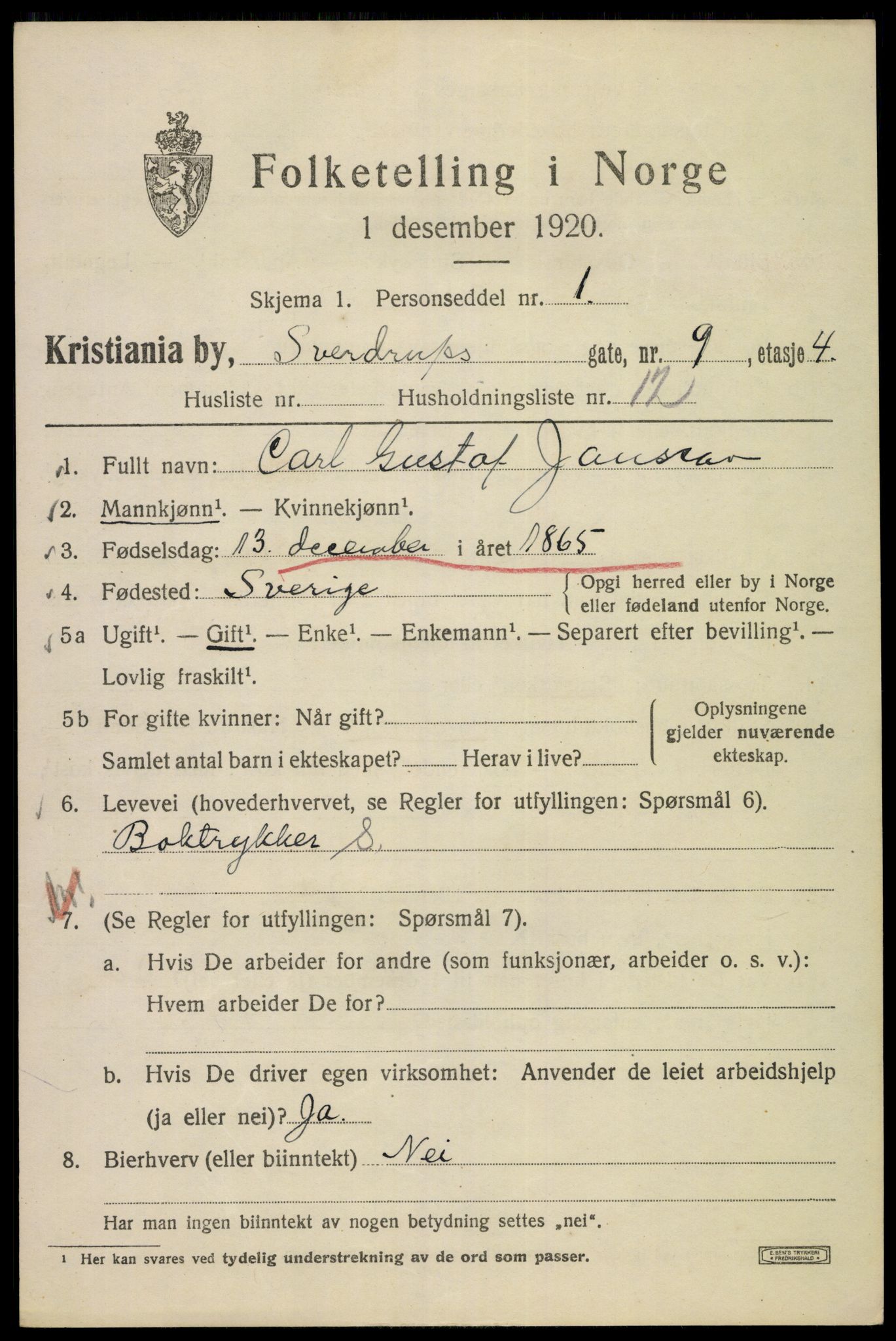 SAO, 1920 census for Kristiania, 1920, p. 556883