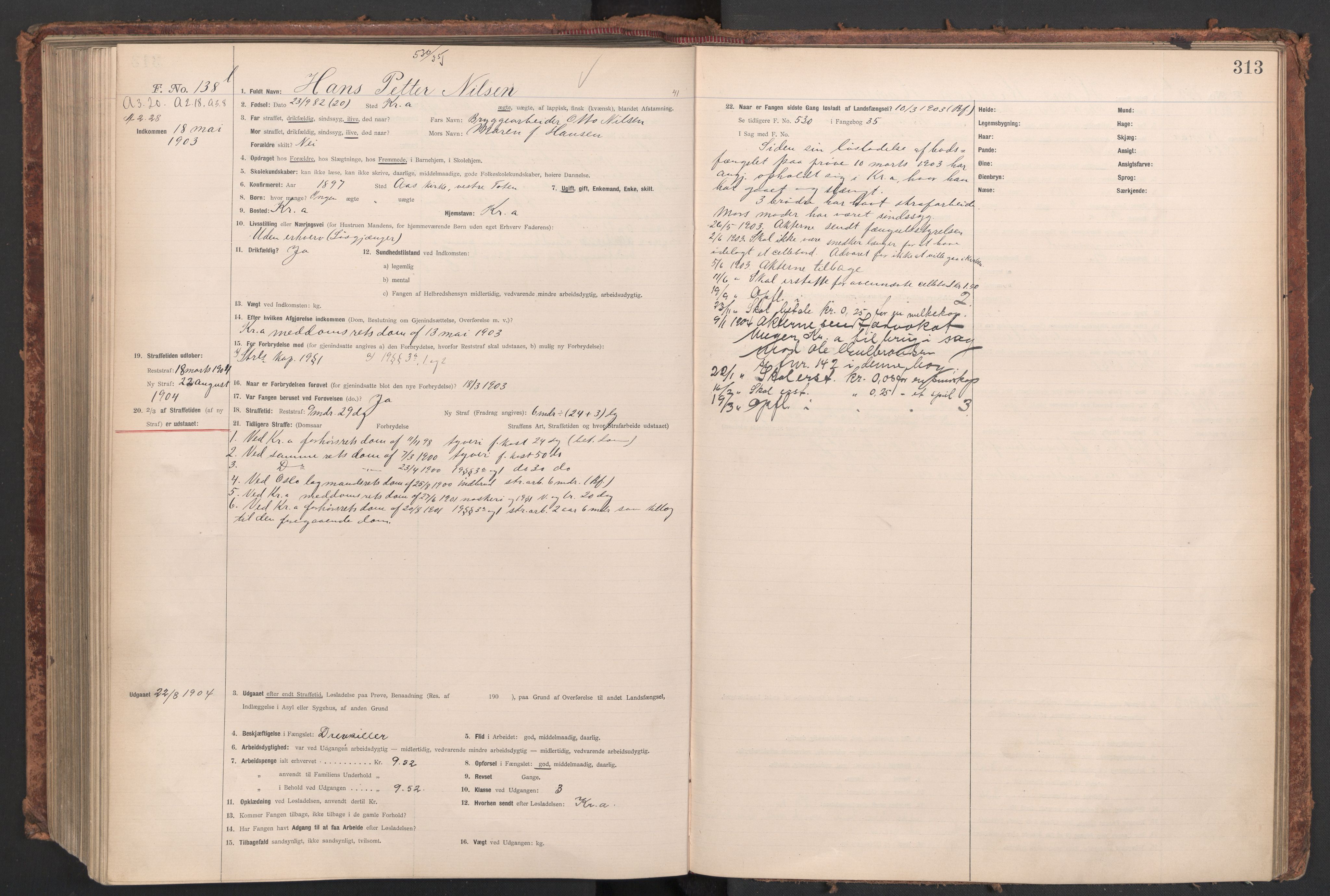 Botsfengslet, AV/RA-S-1539/D/Db/Dbb/L0037: 826k - 177l, 1902-1903, p. 313