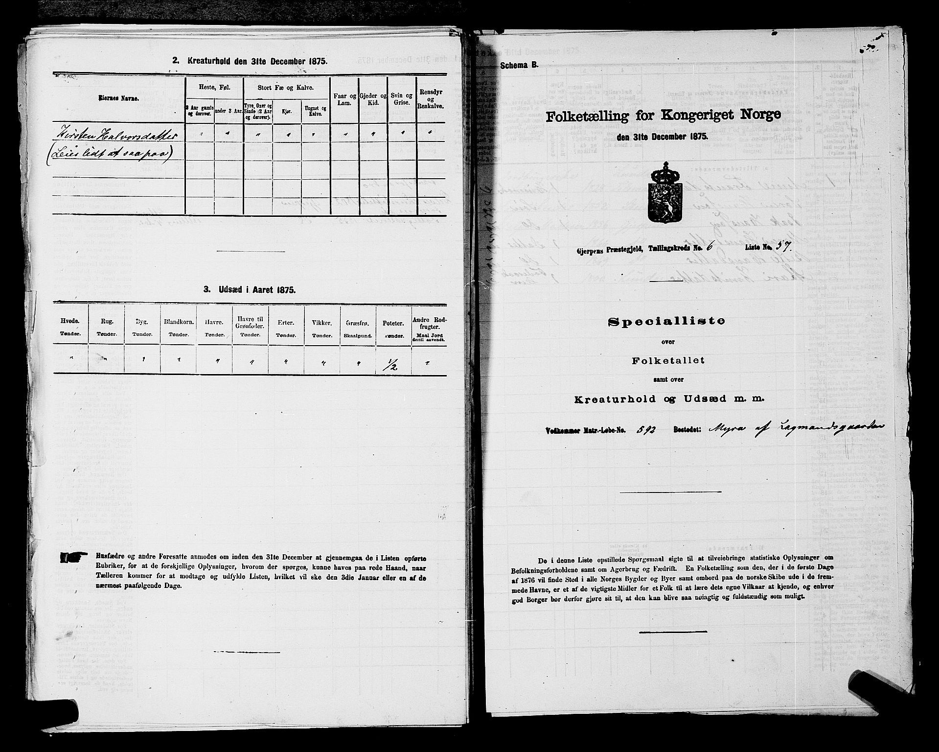 SAKO, 1875 census for 0812P Gjerpen, 1875, p. 839