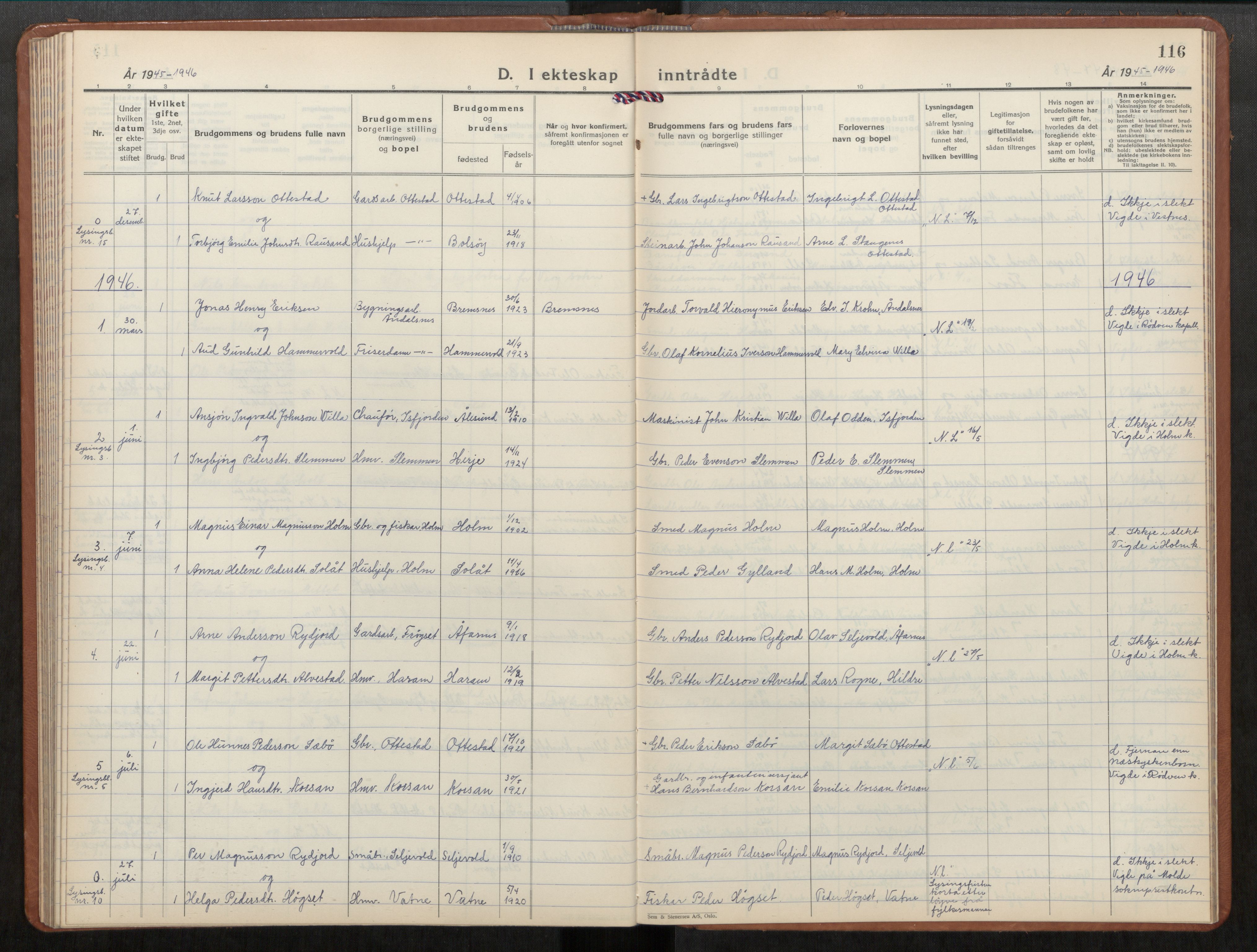 Ministerialprotokoller, klokkerbøker og fødselsregistre - Møre og Romsdal, AV/SAT-A-1454/549/L0616: Parish register (copy) no. 549C02, 1932-1961, p. 116