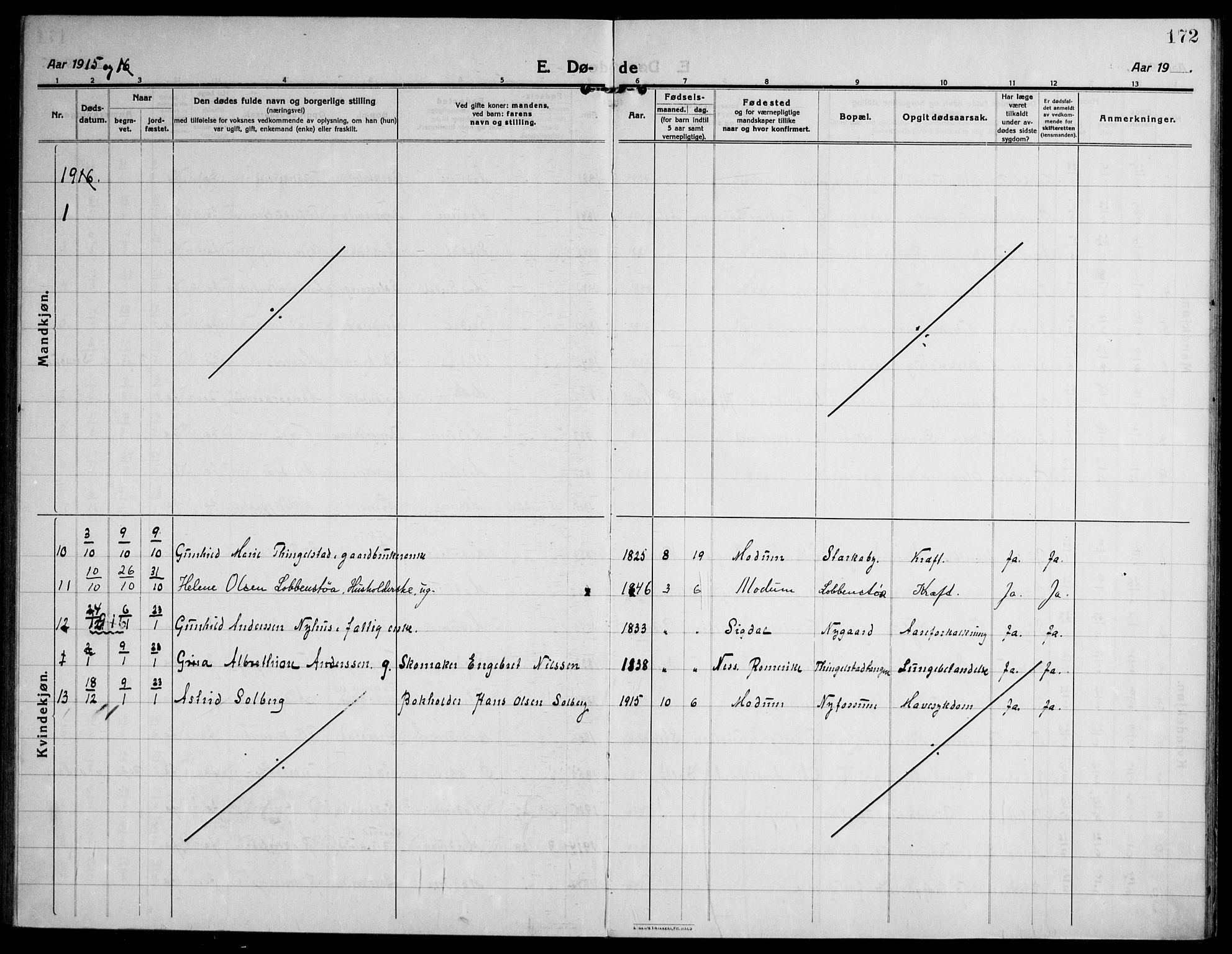 Modum kirkebøker, AV/SAKO-A-234/F/Fa/L0018: Parish register (official) no. 18, 1912-1924, p. 172