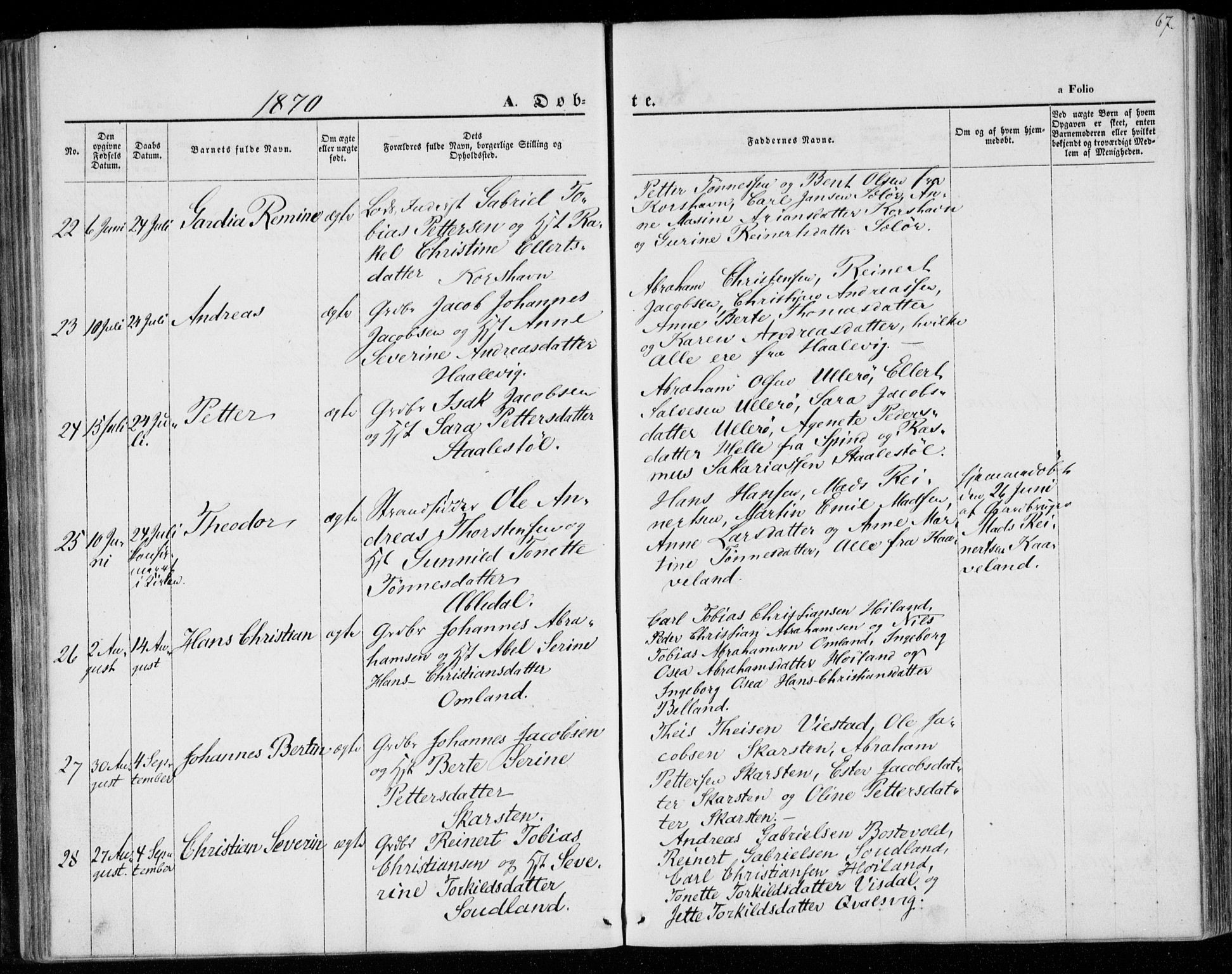 Lyngdal sokneprestkontor, AV/SAK-1111-0029/F/Fa/Faa/L0002: Parish register (official) no. A 2, 1858-1870, p. 67