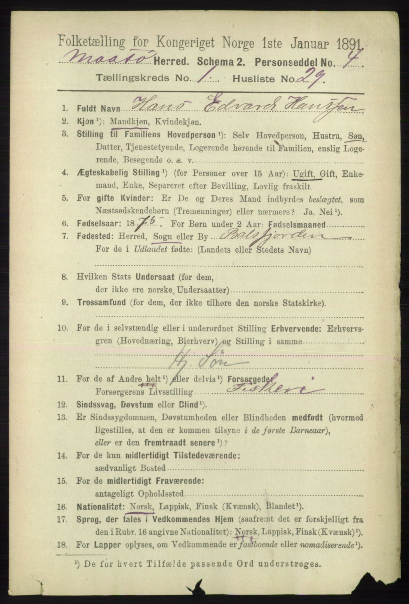 RA, 1891 census for 2018 Måsøy, 1891, p. 214