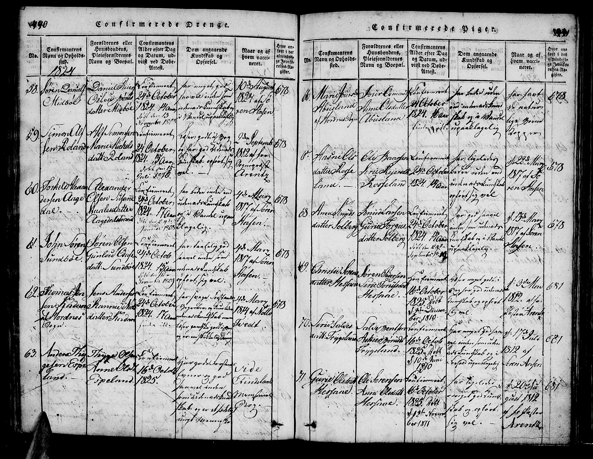 Bjelland sokneprestkontor, SAK/1111-0005/F/Fa/Faa/L0002: Parish register (official) no. A 2, 1816-1866, p. 490-491