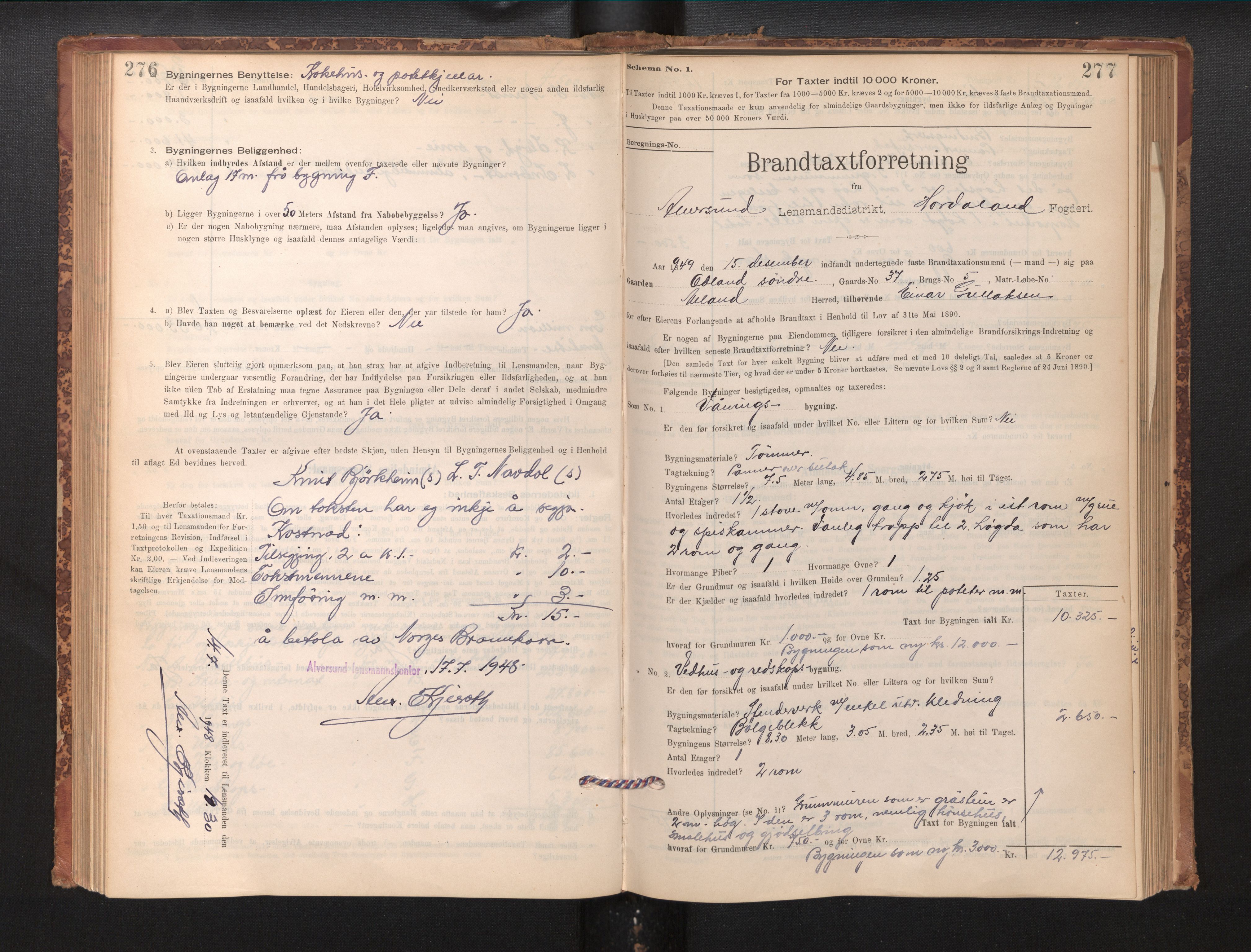 Lensmannen i Alversund, SAB/A-30701/0012/L0004: Branntakstprotokoll, skjematakst, 1894-1953, p. 276-277