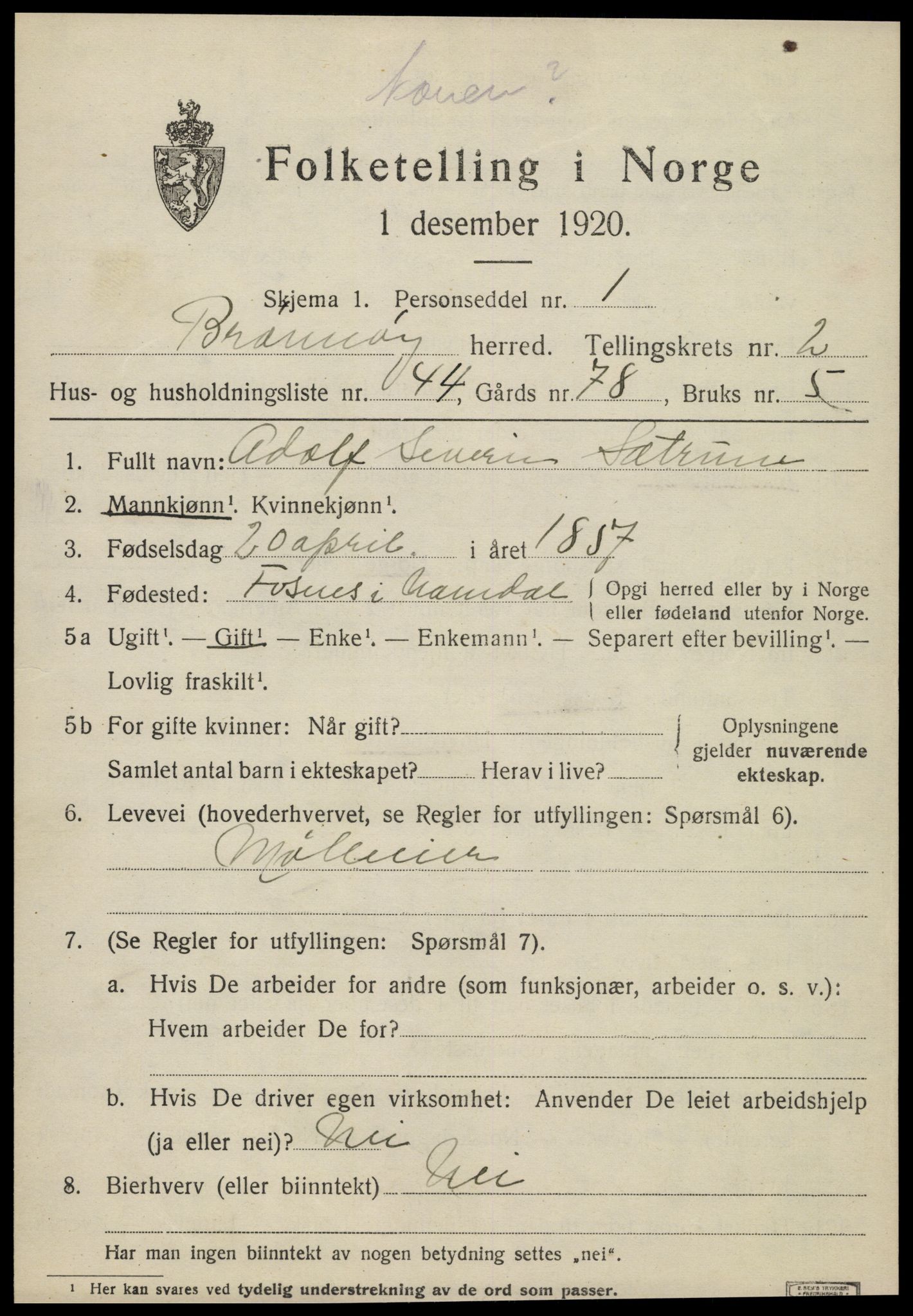 SAT, 1920 census for Brønnøy, 1920, p. 2468