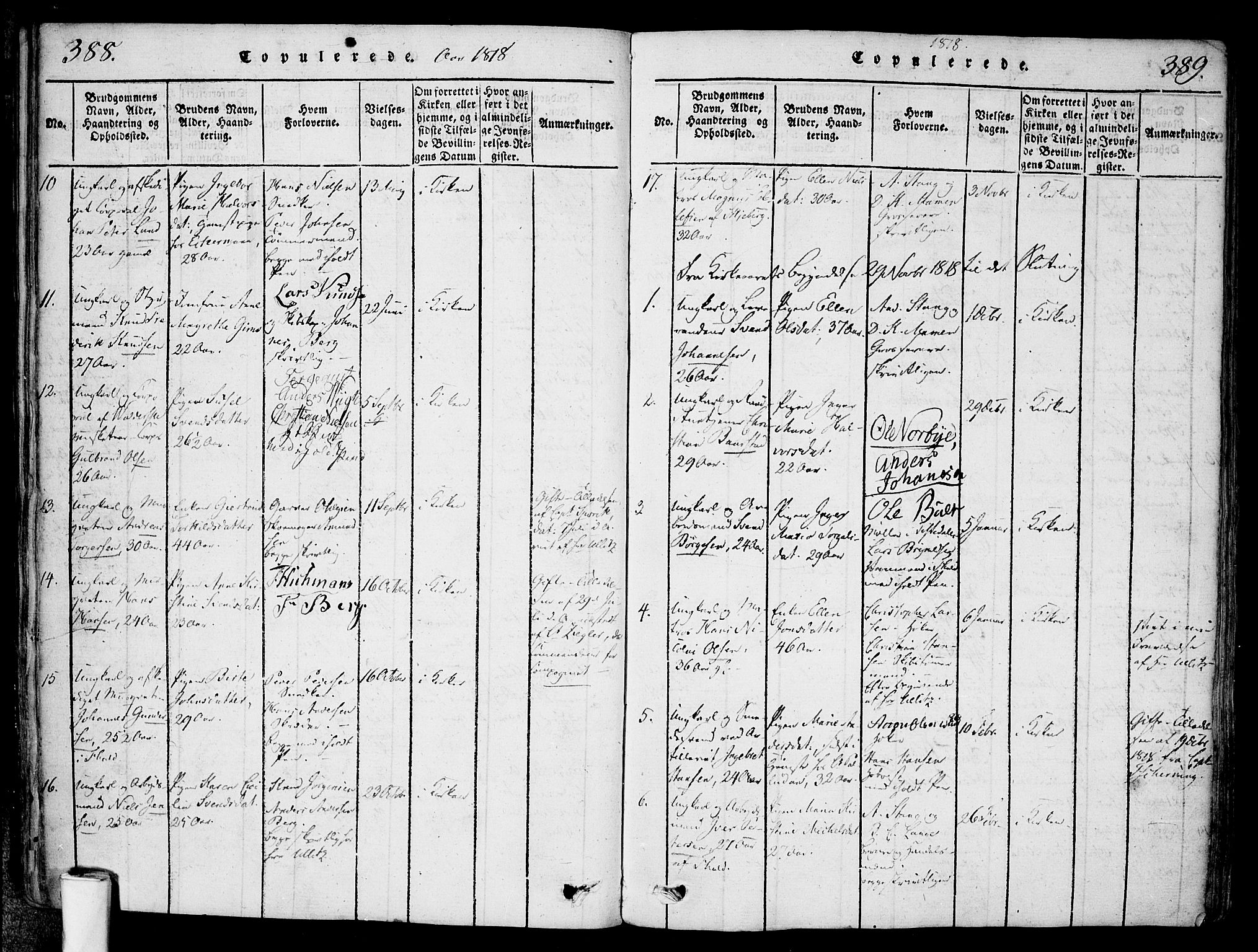 Halden prestekontor Kirkebøker, AV/SAO-A-10909/F/Fa/L0003: Parish register (official) no. I 3, 1815-1834, p. 388-389