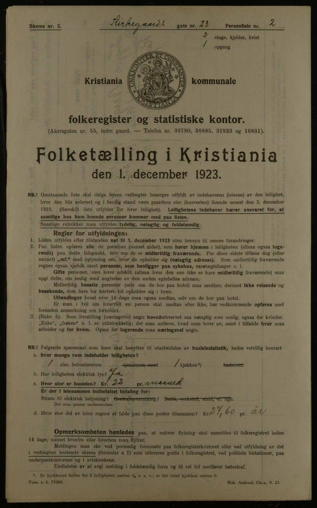 OBA, Municipal Census 1923 for Kristiania, 1923, p. 56592