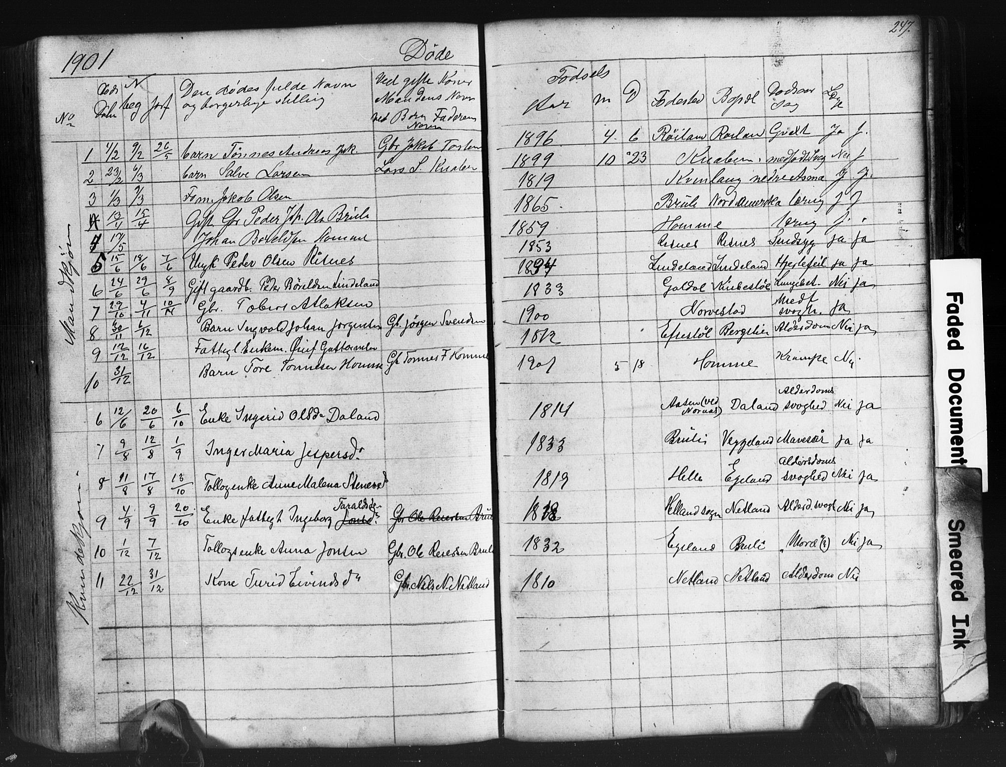 Fjotland sokneprestkontor, AV/SAK-1111-0010/F/Fb/L0003: Parish register (copy) no. B 3, 1872-1924, p. 247