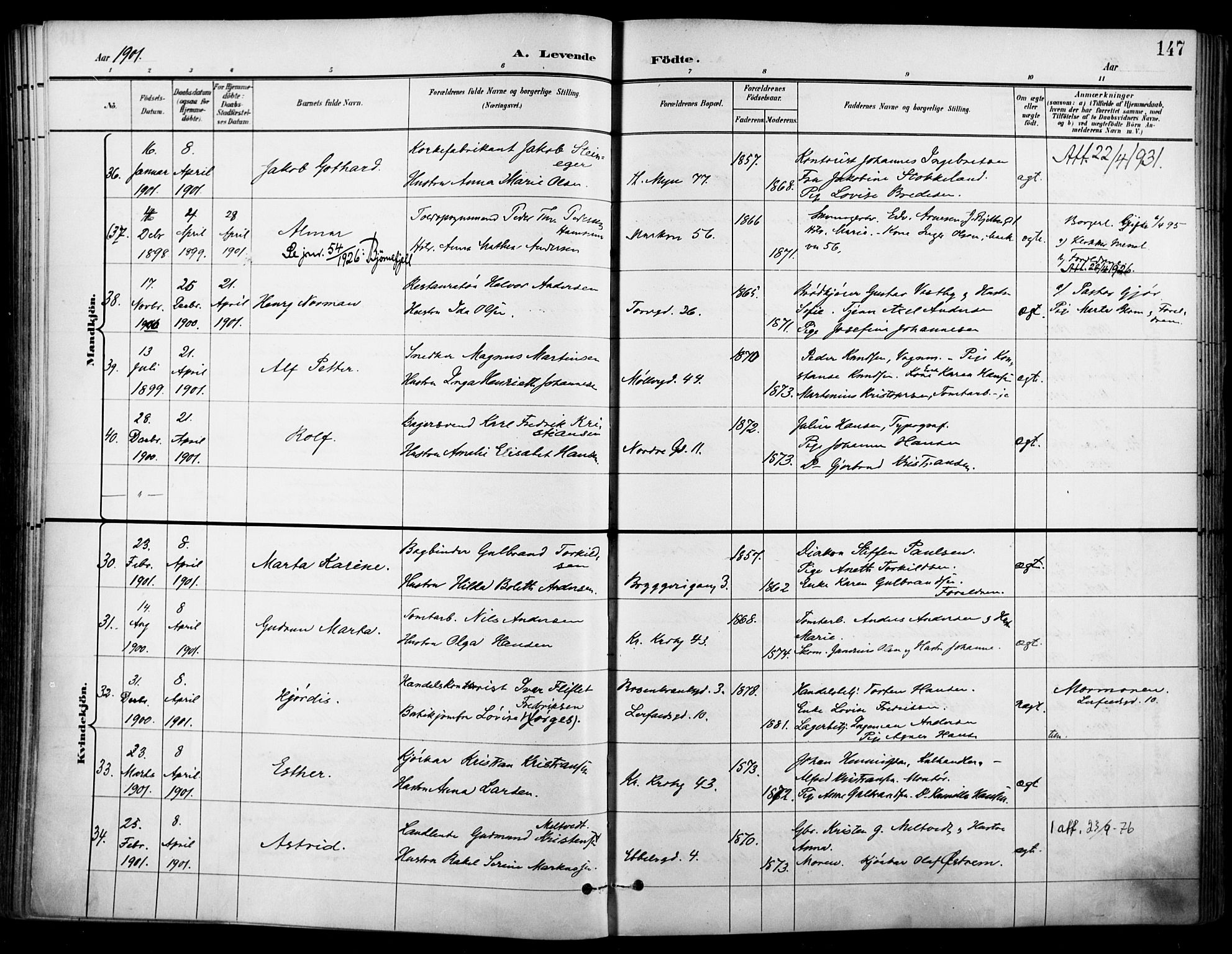 Jakob prestekontor Kirkebøker, SAO/A-10850/F/Fa/L0005: Parish register (official) no. 5, 1896-1903, p. 147