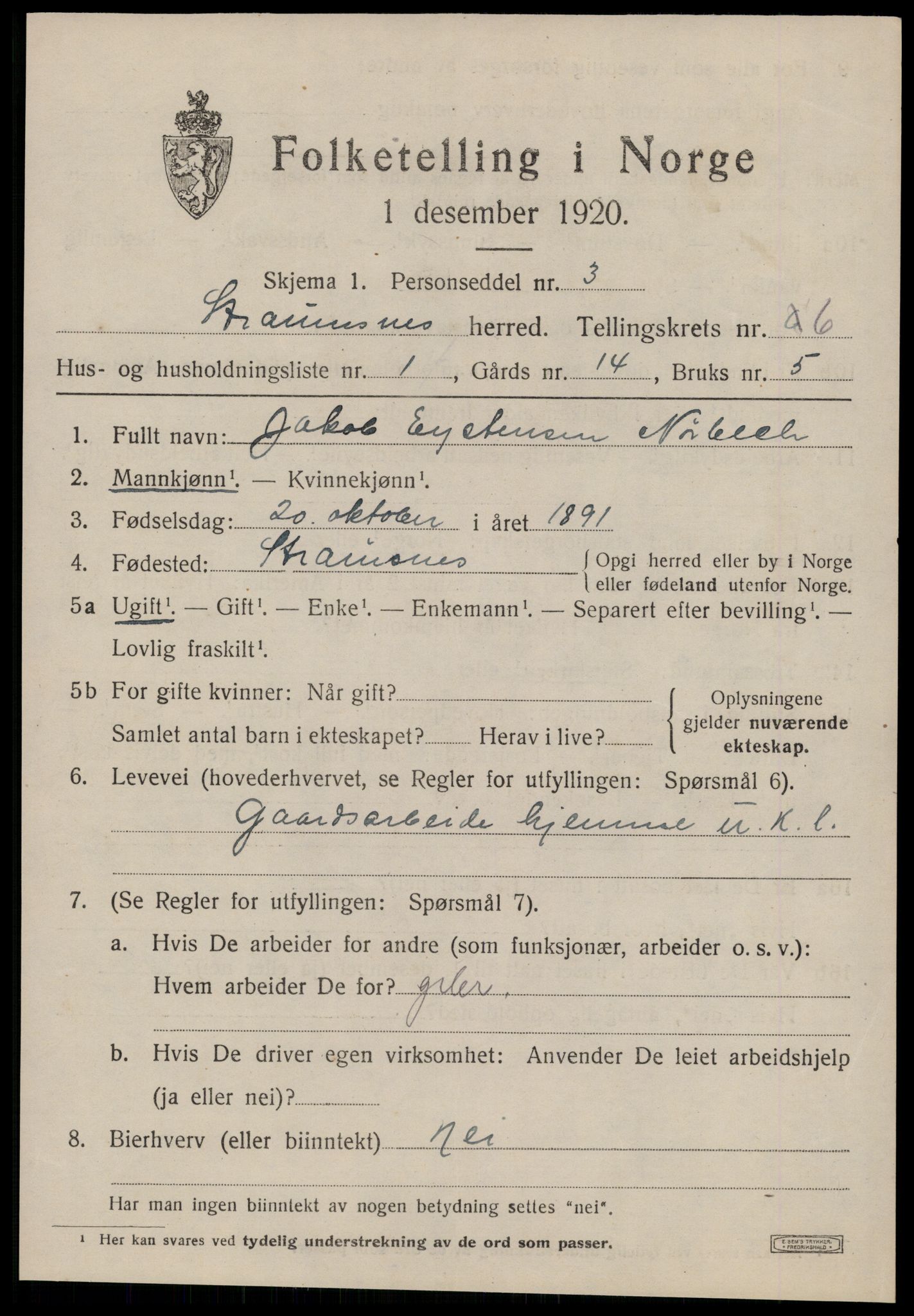 SAT, 1920 census for Straumsnes, 1920, p. 2247