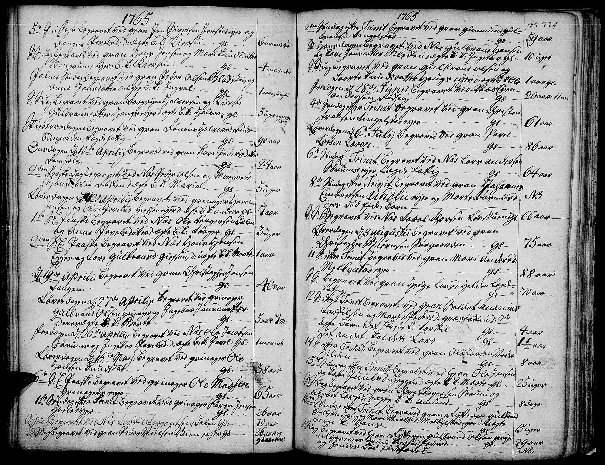 Gran prestekontor, SAH/PREST-112/H/Ha/Haa/L0004: Parish register (official) no. 4, 1759-1775, p. 224