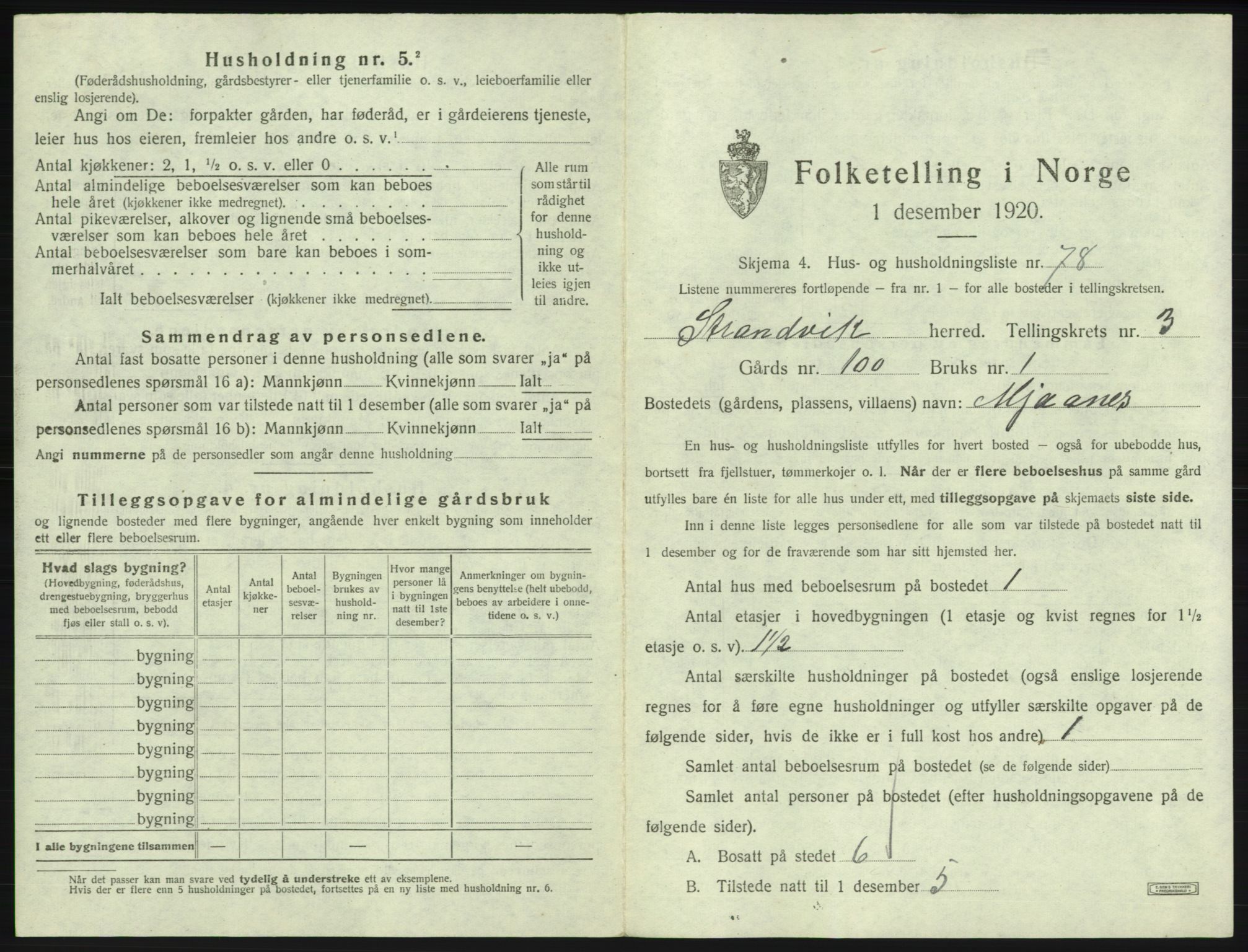 SAB, 1920 census for Strandvik, 1920, p. 440