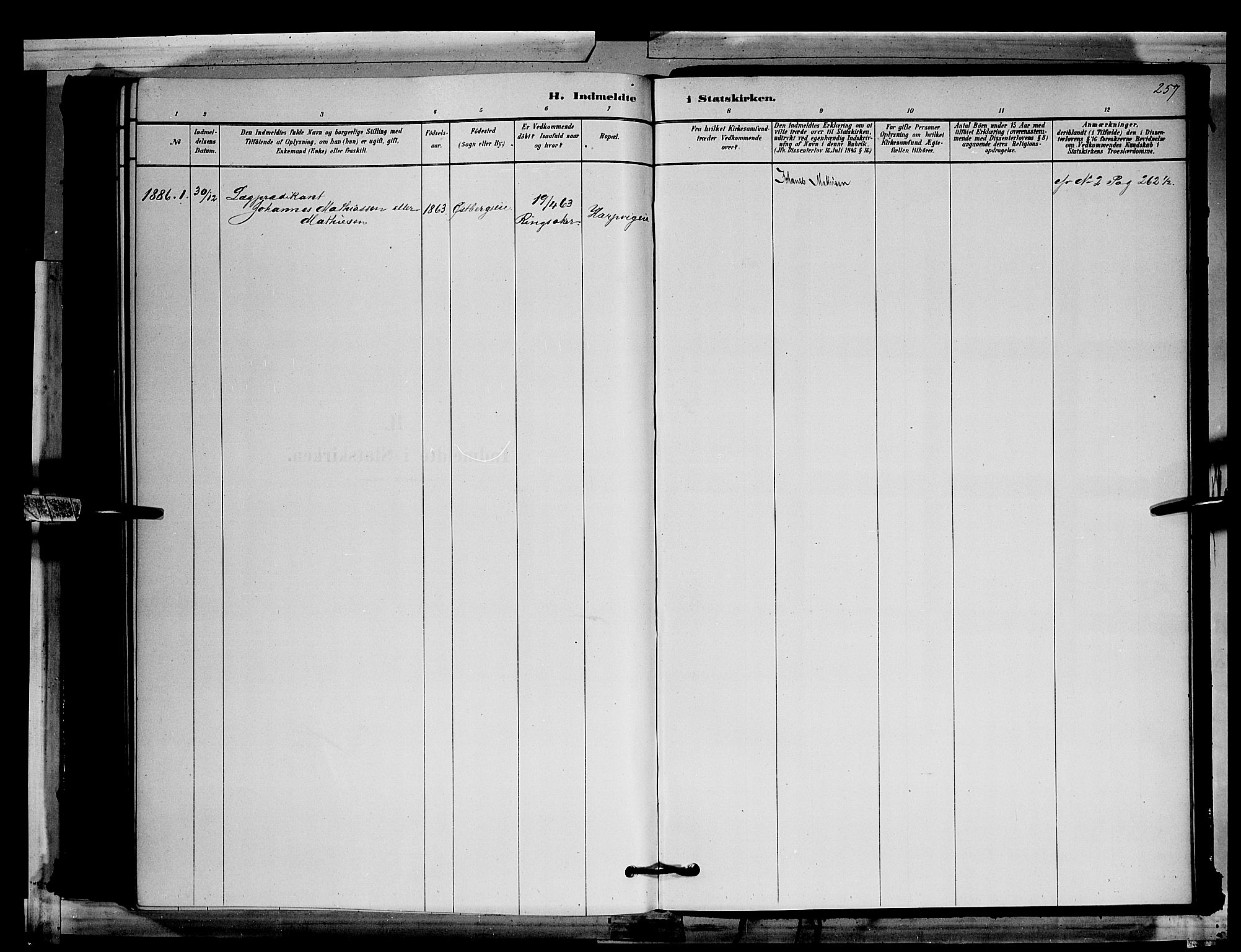 Ringsaker prestekontor, AV/SAH-PREST-014/L/La/L0011: Parish register (copy) no. 11, 1879-1890, p. 257