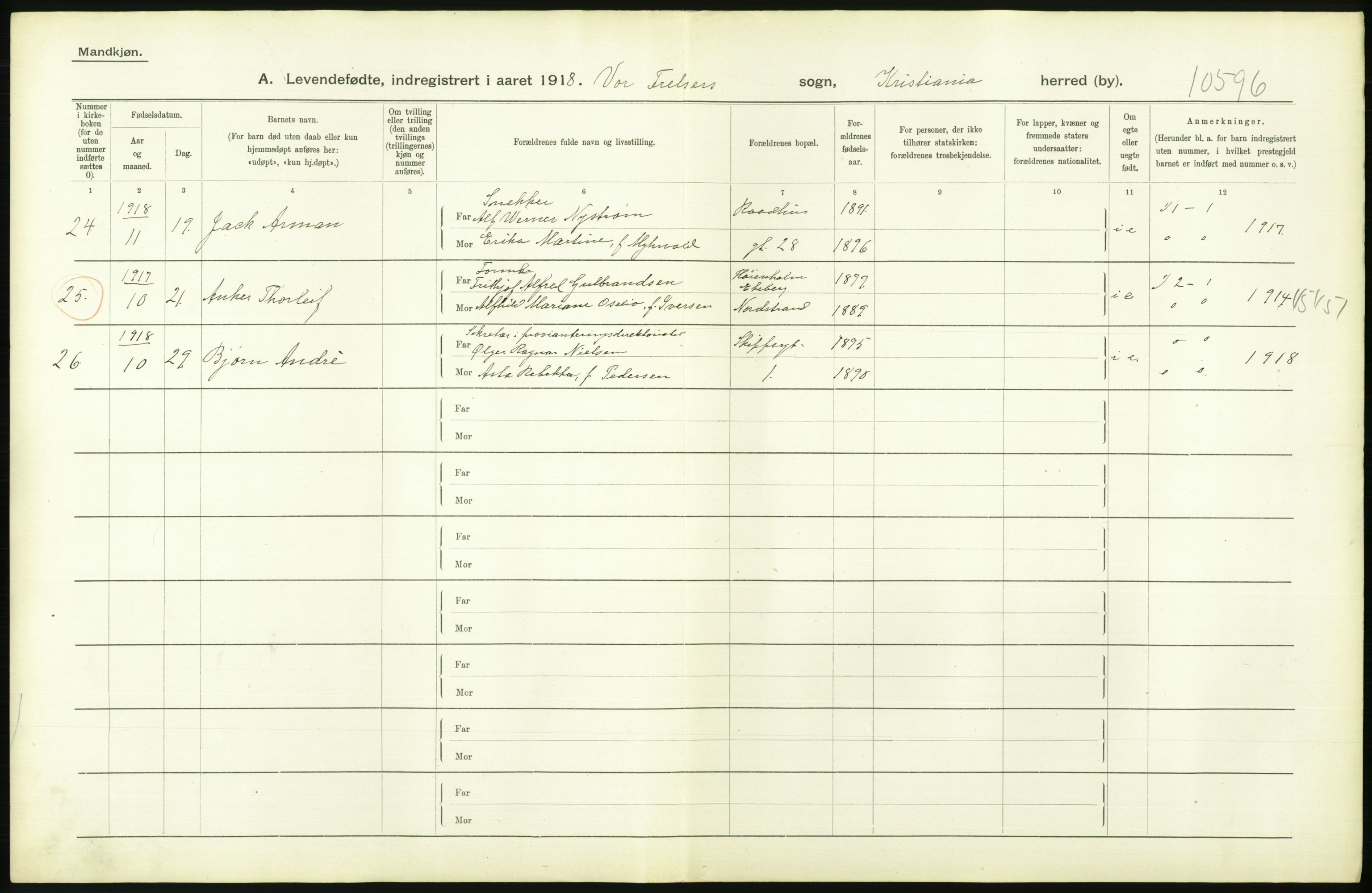 Statistisk sentralbyrå, Sosiodemografiske emner, Befolkning, AV/RA-S-2228/D/Df/Dfb/Dfbh/L0008: Kristiania: Levendefødte menn og kvinner., 1918, p. 566