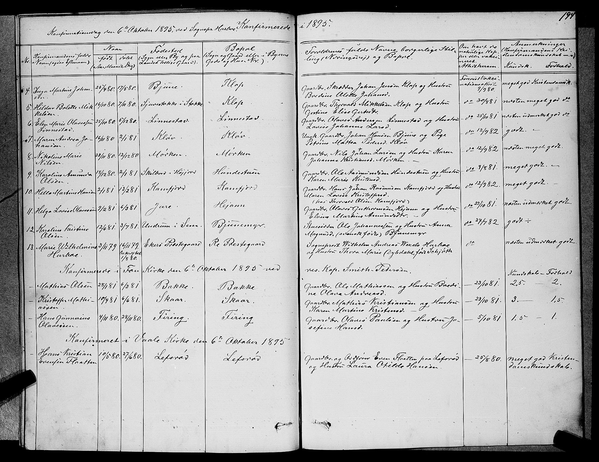 Ramnes kirkebøker, AV/SAKO-A-314/G/Ga/L0003: Parish register (copy) no. I 3, 1870-1896, p. 194