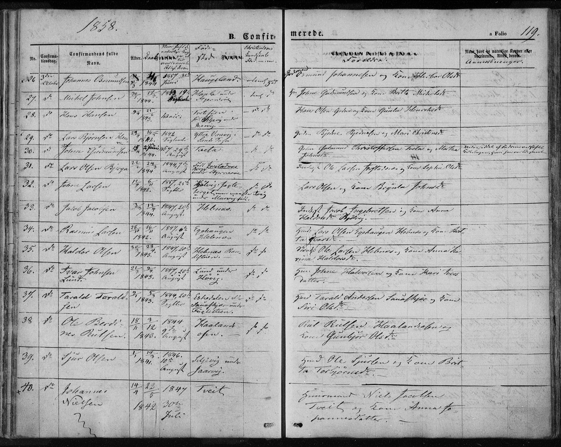 Jelsa sokneprestkontor, AV/SAST-A-101842/01/IV: Parish register (official) no. A 7, 1854-1866, p. 119