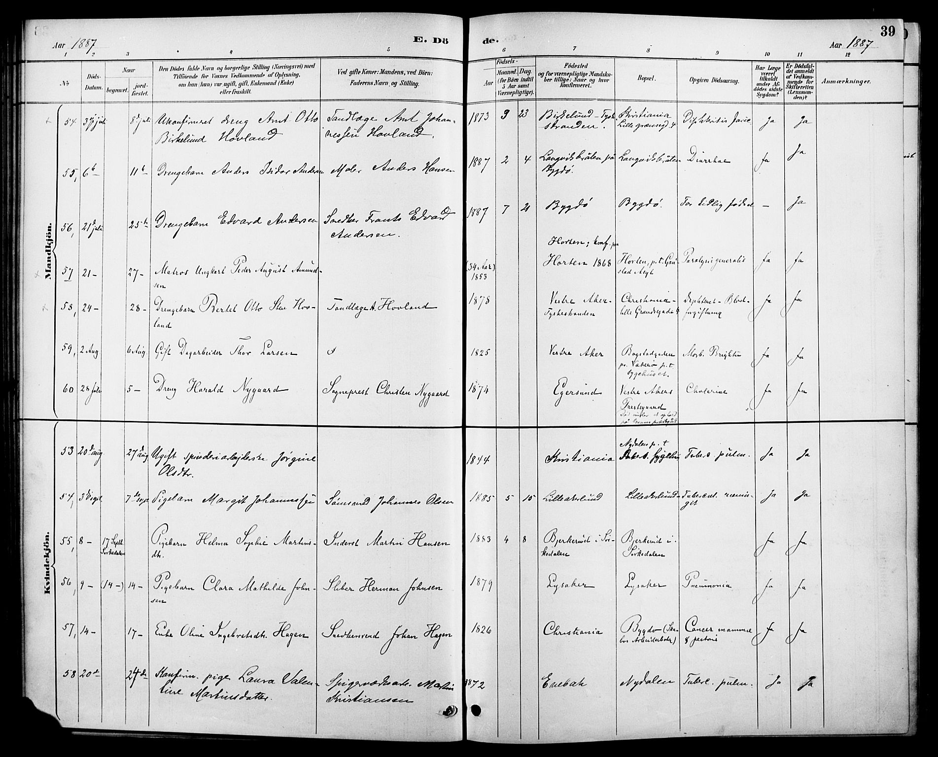 Vestre Aker prestekontor Kirkebøker, AV/SAO-A-10025/F/Fa/L0011: Parish register (official) no. 11, 1886-1904, p. 39