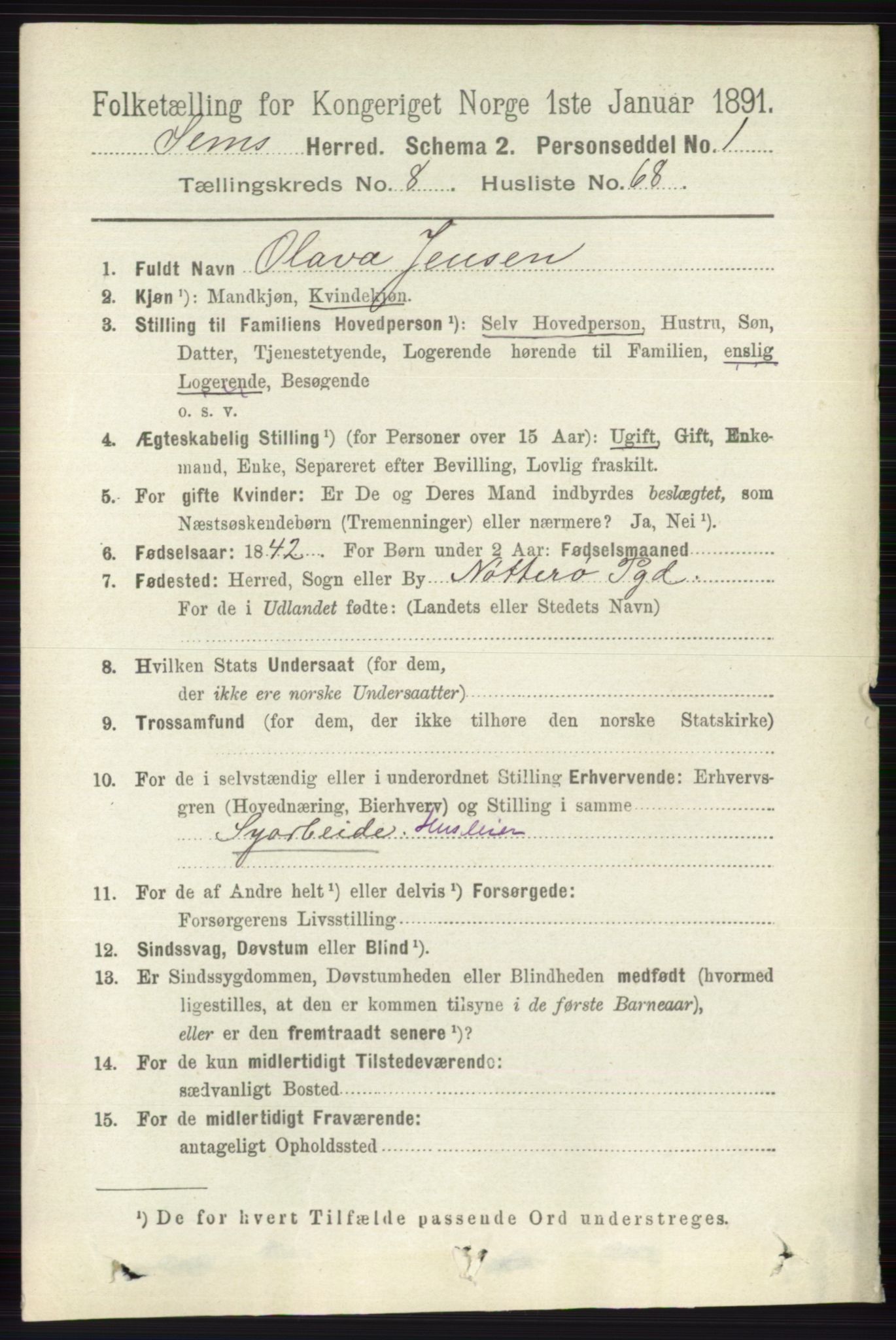 RA, 1891 census for 0721 Sem, 1891, p. 4152