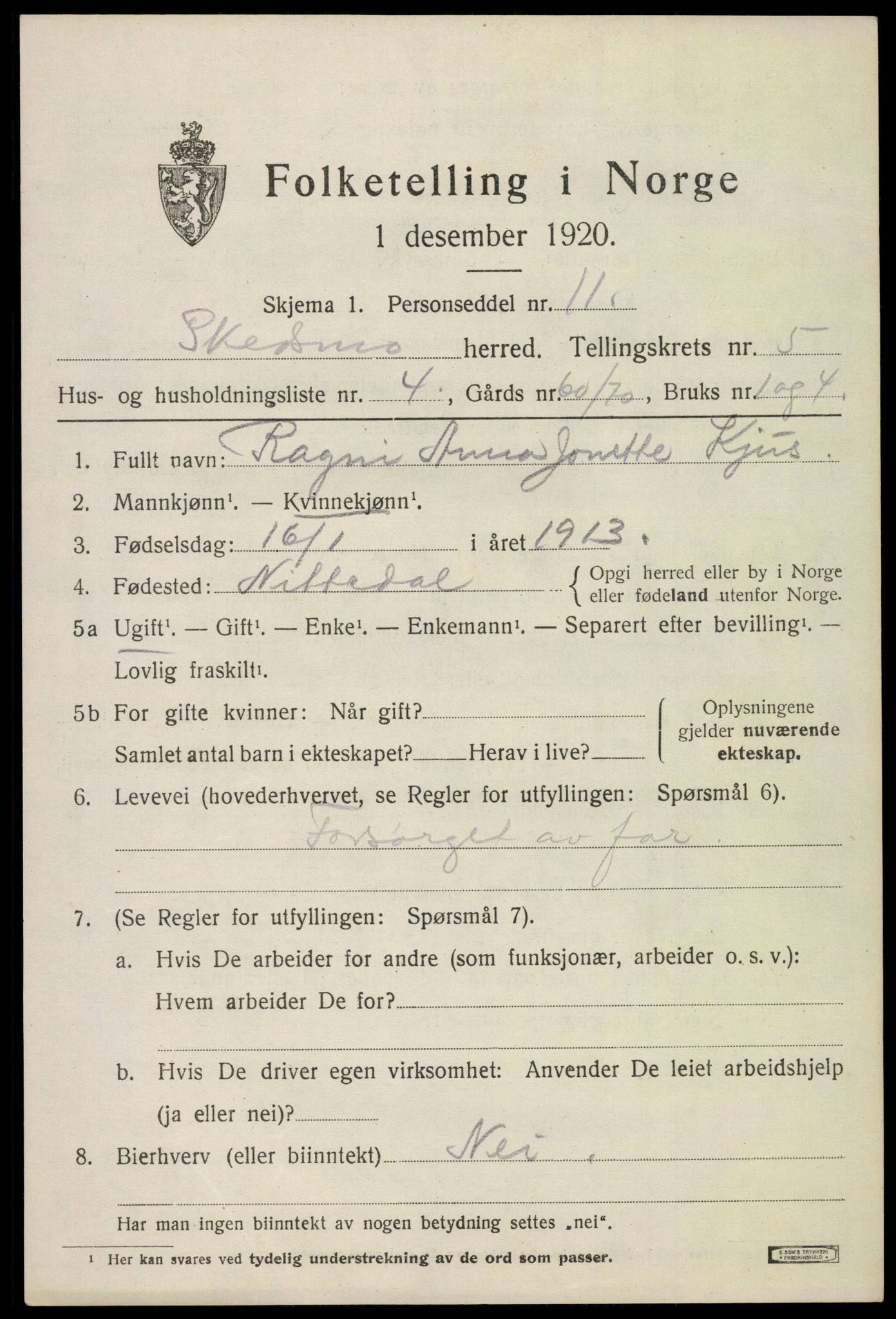 SAO, 1920 census for Skedsmo, 1920, p. 5245