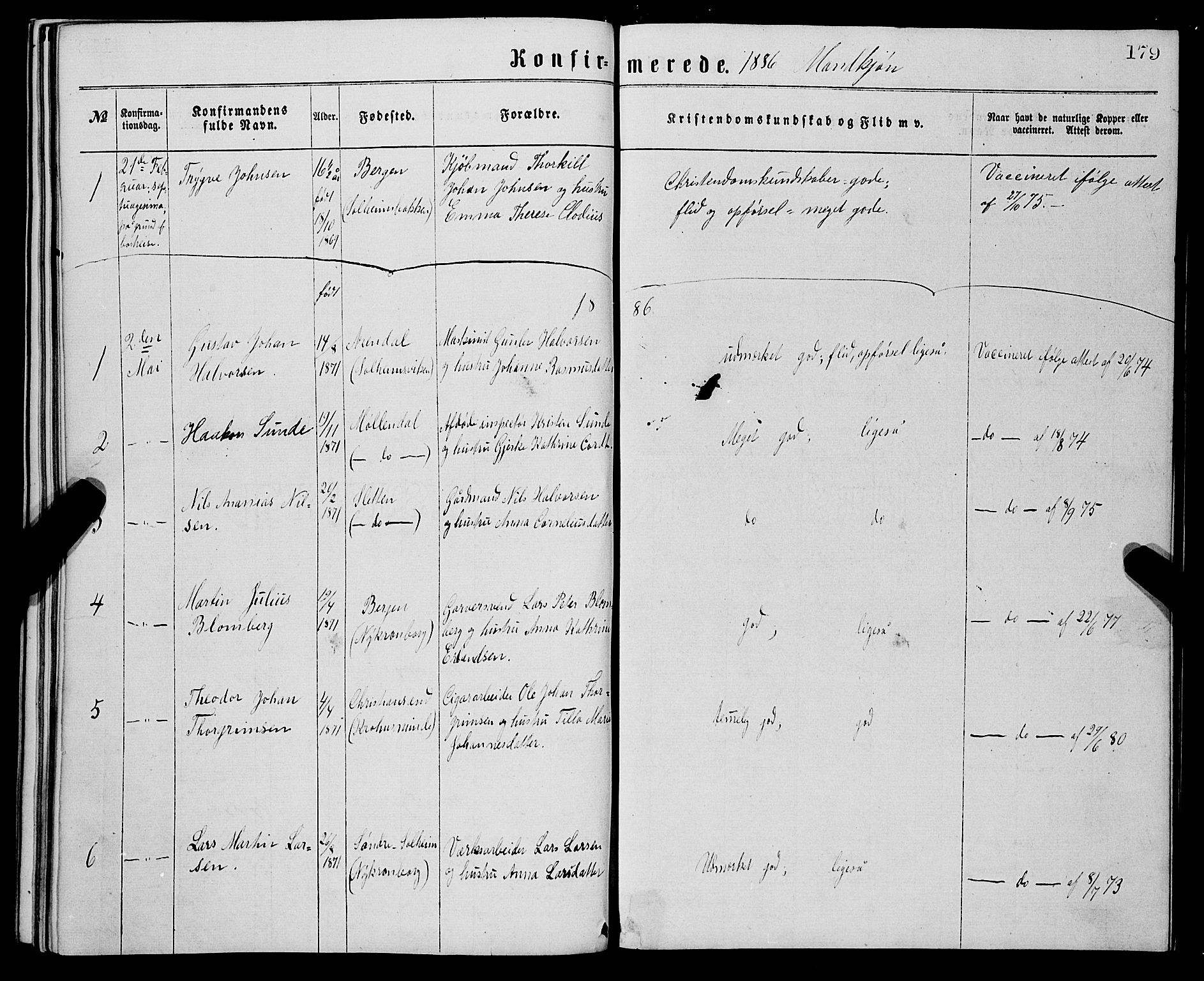 St. Jørgens hospital og Årstad sokneprestembete, SAB/A-99934: Parish register (official) no. A 8, 1864-1886, p. 179