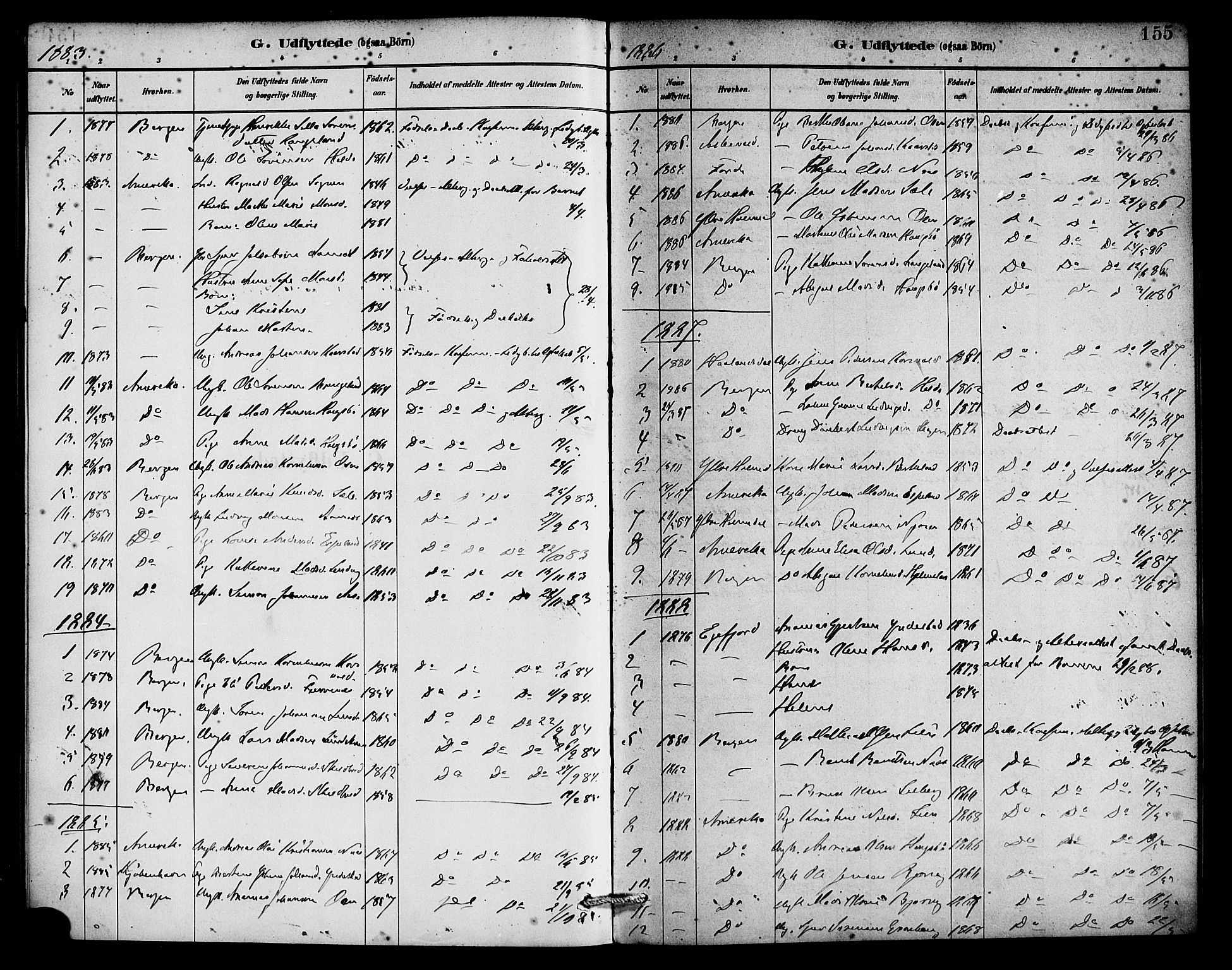 Gaular sokneprestembete, AV/SAB-A-80001/H/Haa: Parish register (official) no. C 1, 1882-1897, p. 155