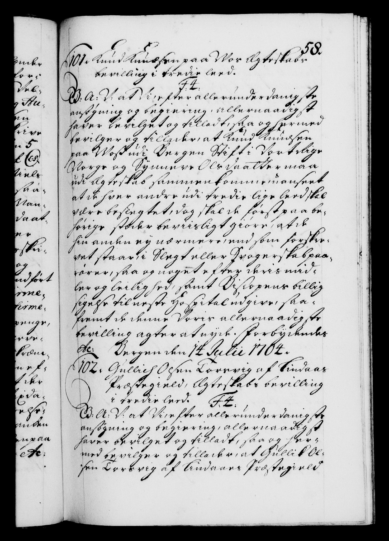 Danske Kanselli 1572-1799, AV/RA-EA-3023/F/Fc/Fca/Fcaa/L0019: Norske registre, 1704-1707, p. 58a