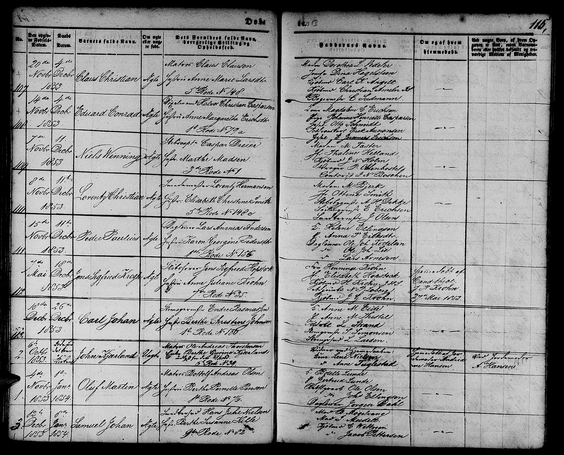 Nykirken Sokneprestembete, SAB/A-77101/H/Hab: Parish register (copy) no. B 1, 1842-1858, p. 115
