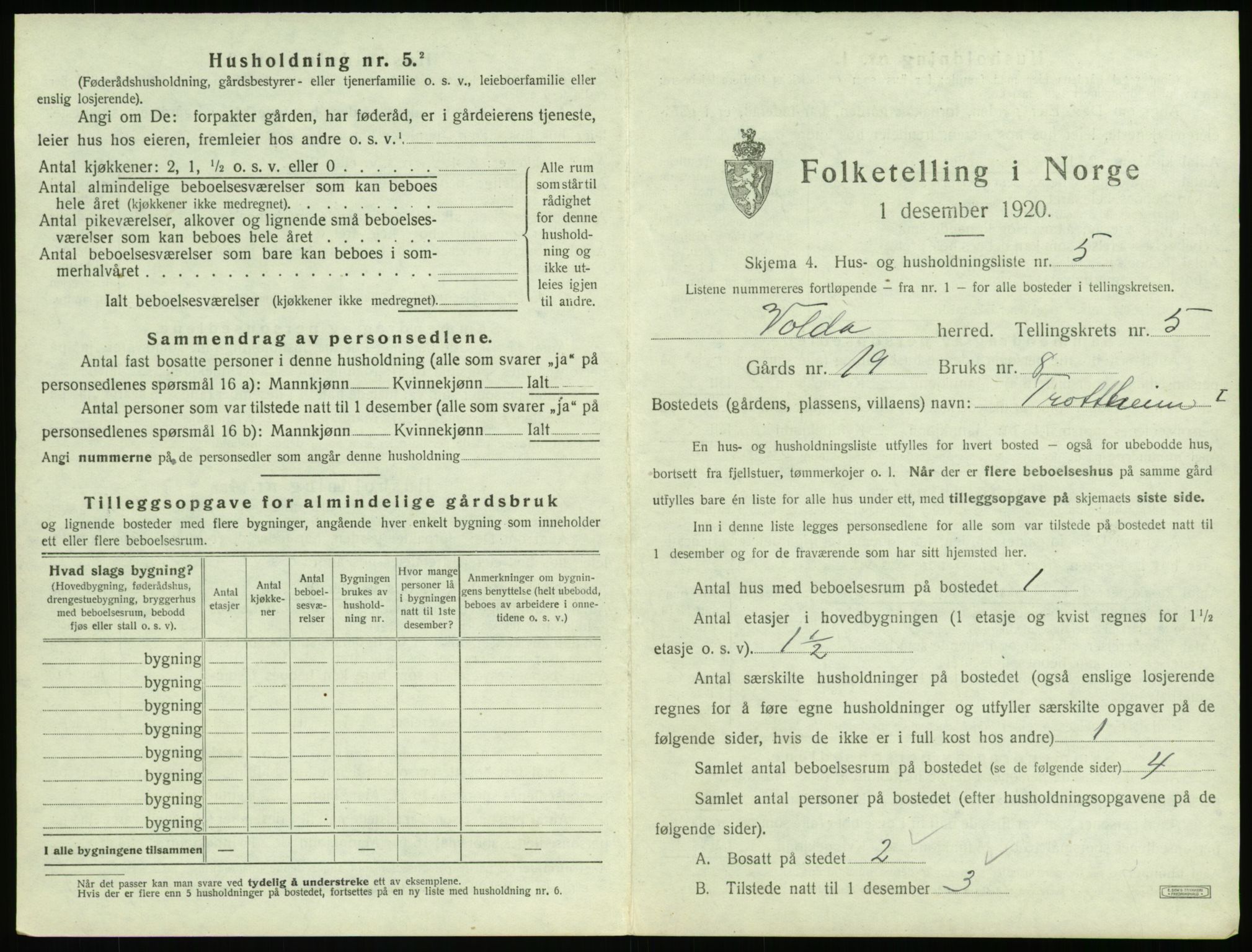 SAT, 1920 census for Volda, 1920, p. 362