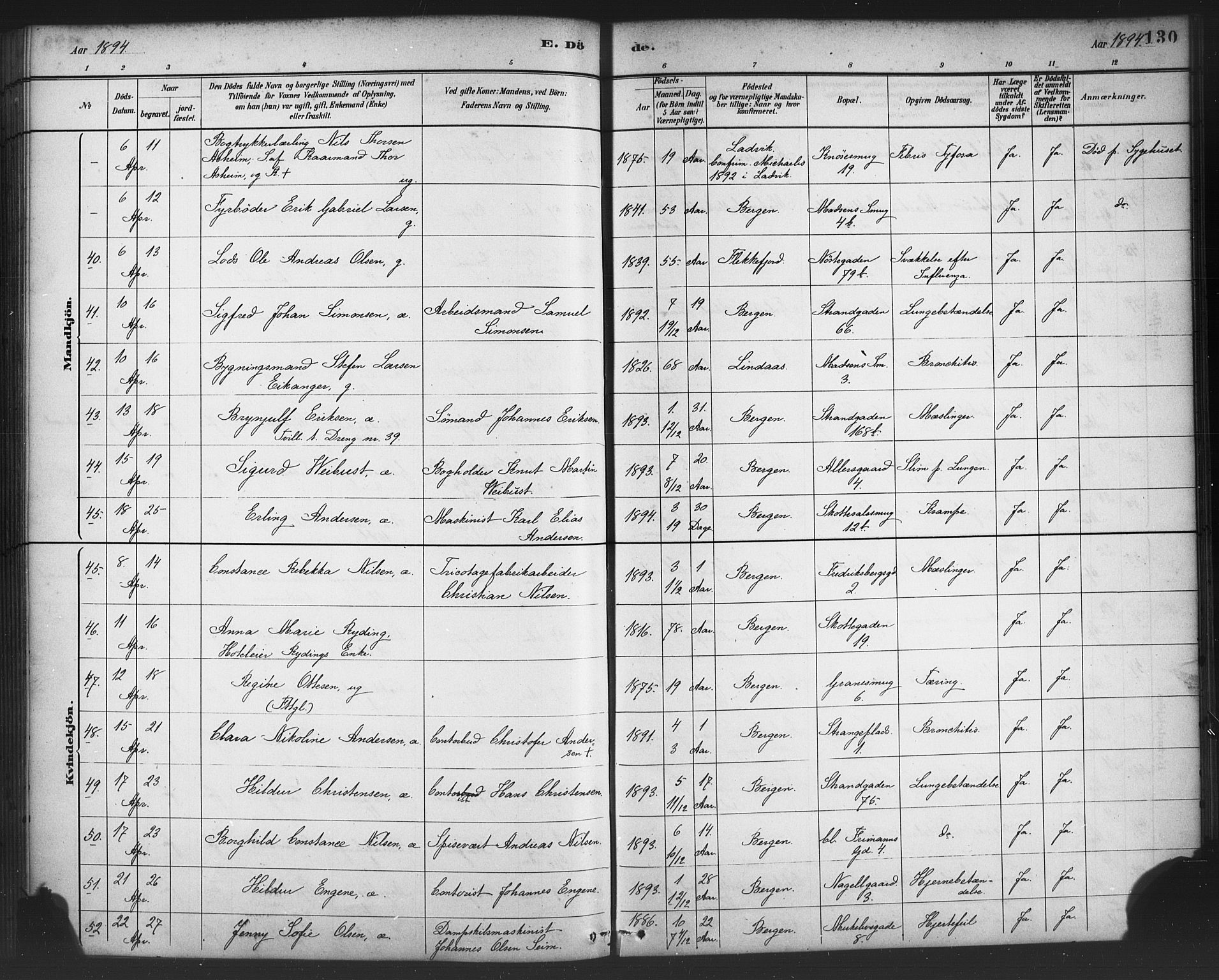 Nykirken Sokneprestembete, AV/SAB-A-77101/H/Haa/L0044: Parish register (official) no. E 4, 1882-1898, p. 130